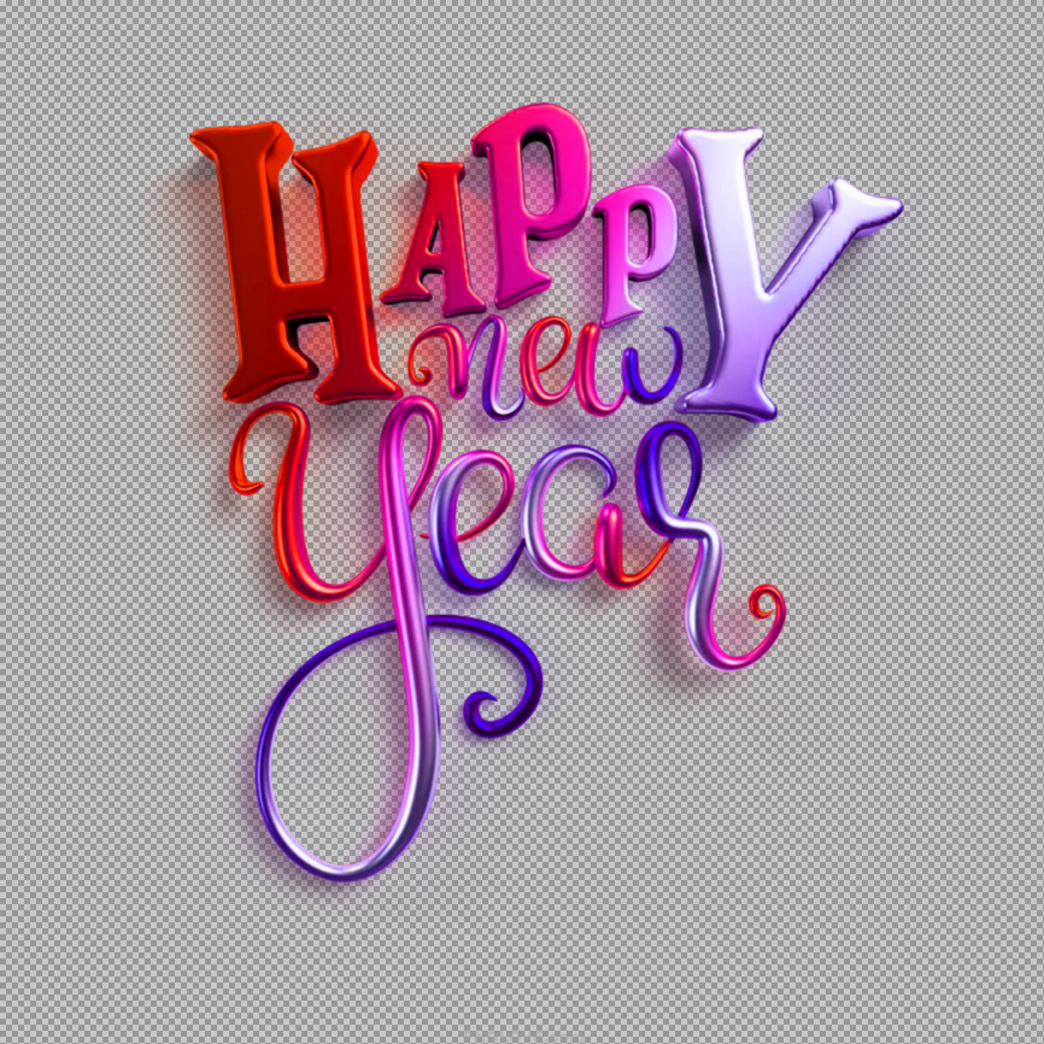 3D Happy New Year Text PNG - Colorful Gradient Typography Art