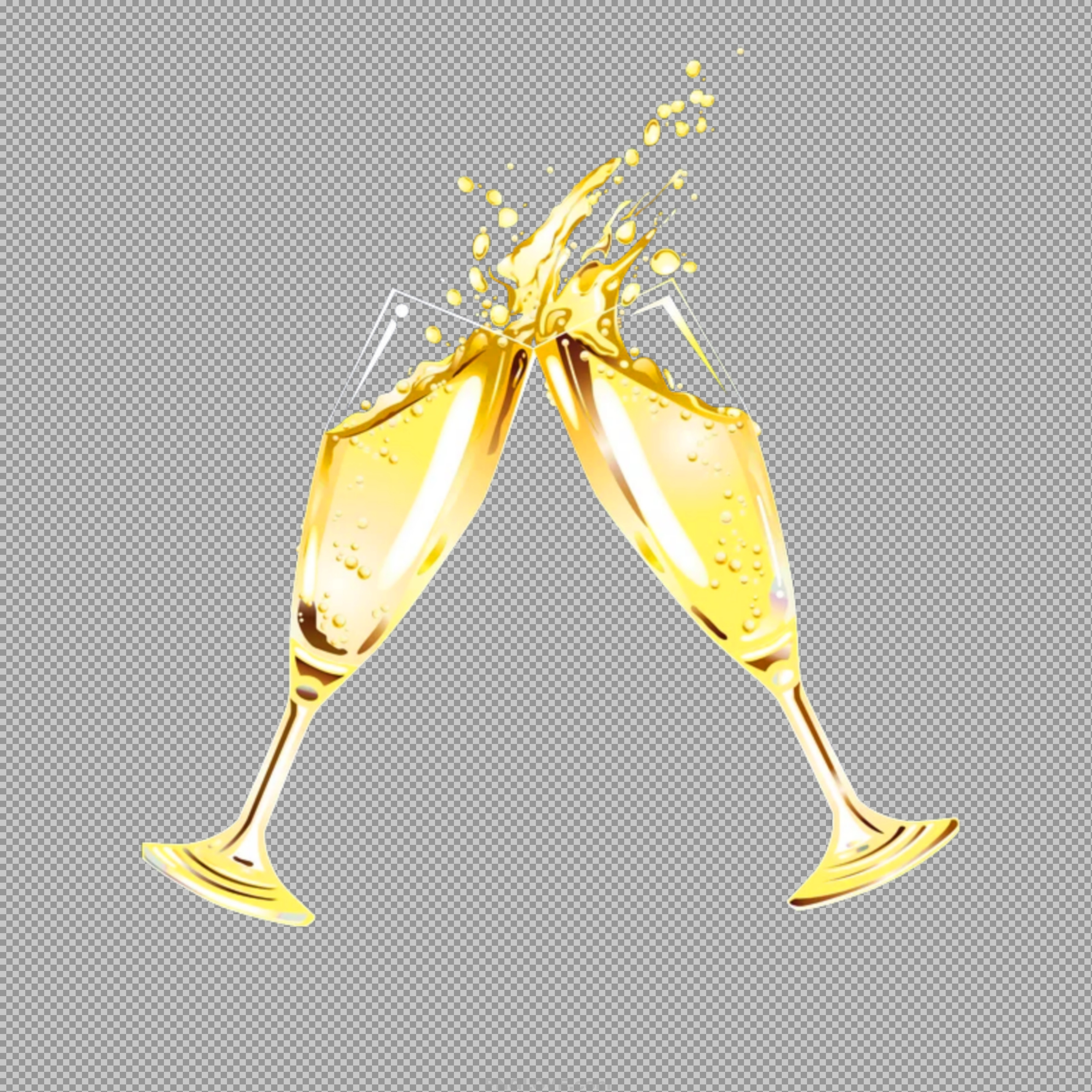 Clinking Champagne Glasses PNG - Golden Toast & Splash Clipart