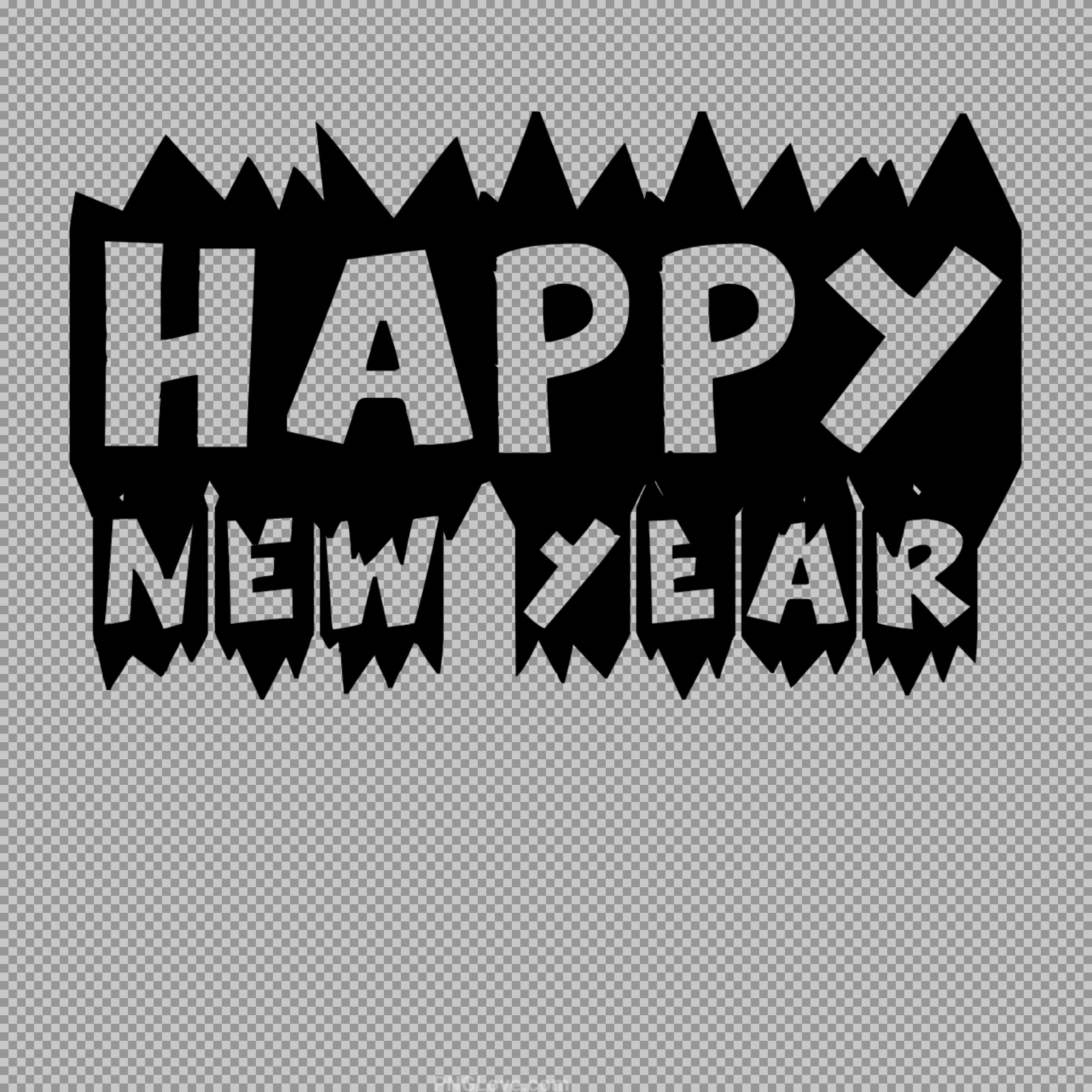 Black & White Happy New Year PNG - Bold Stencil Text Clipart...