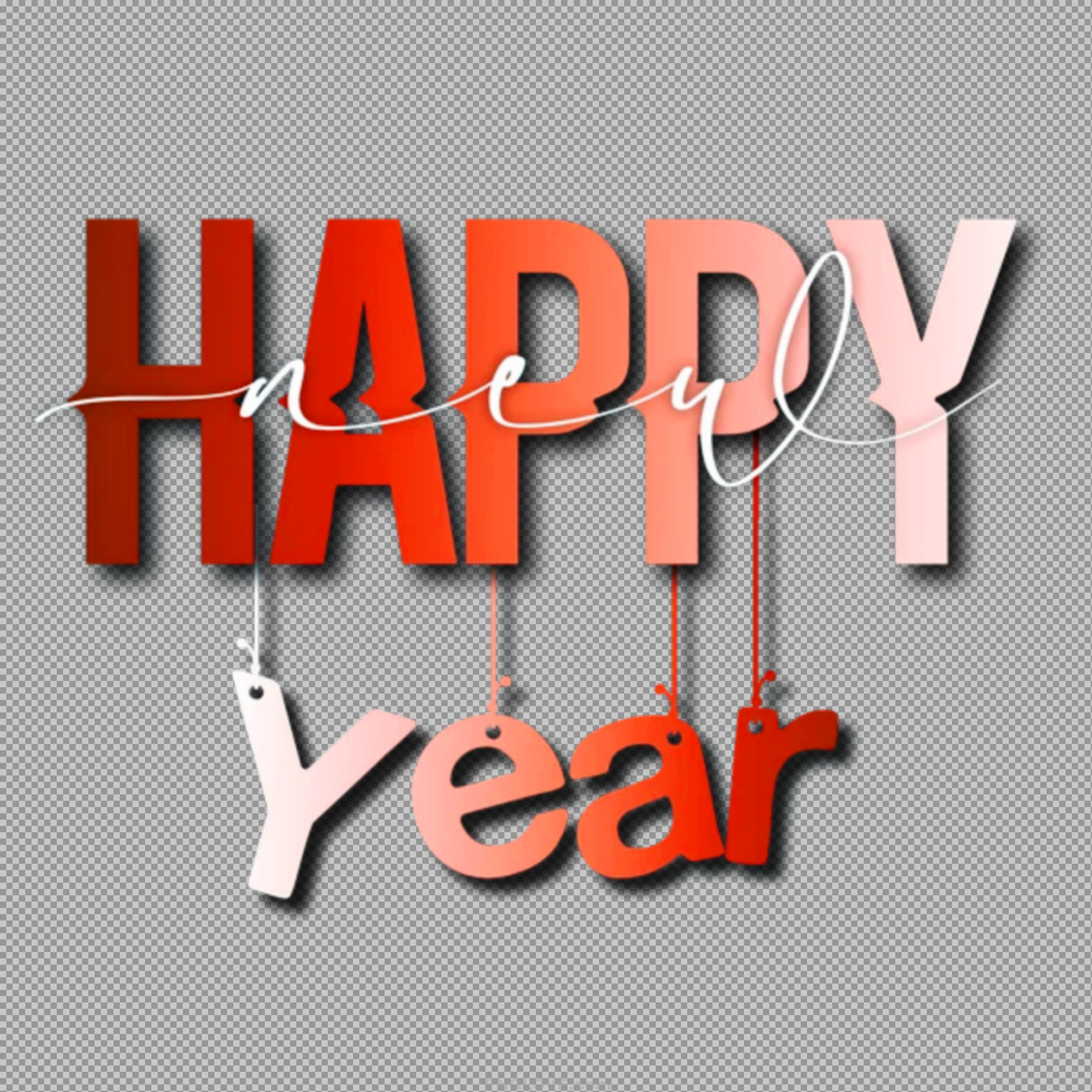 Red Gradient Happy New Year PNG - Hanging Text Clipart