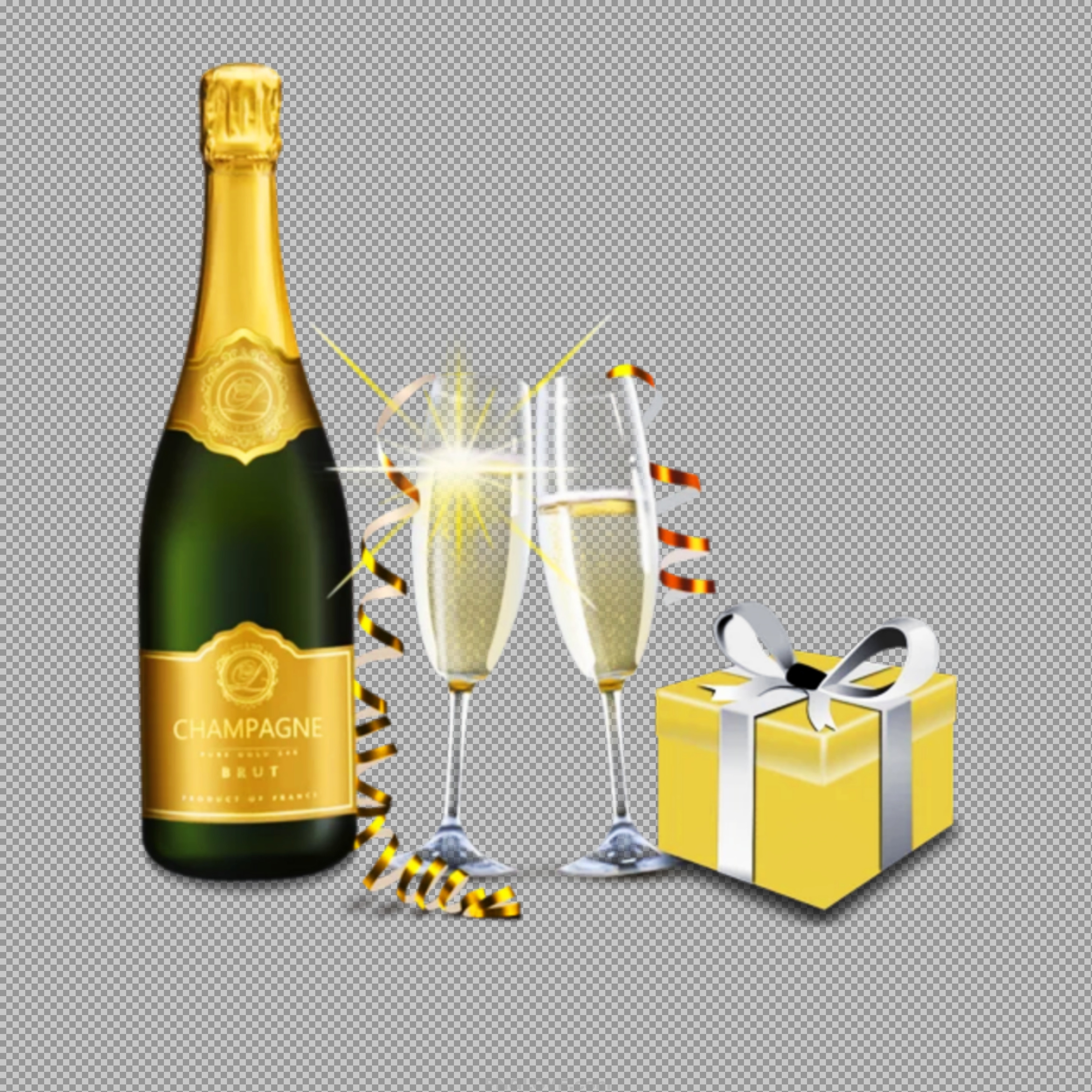 Champagne Bottle, Toasting Glasses & Gift Box PNG - Celebration Clipart...