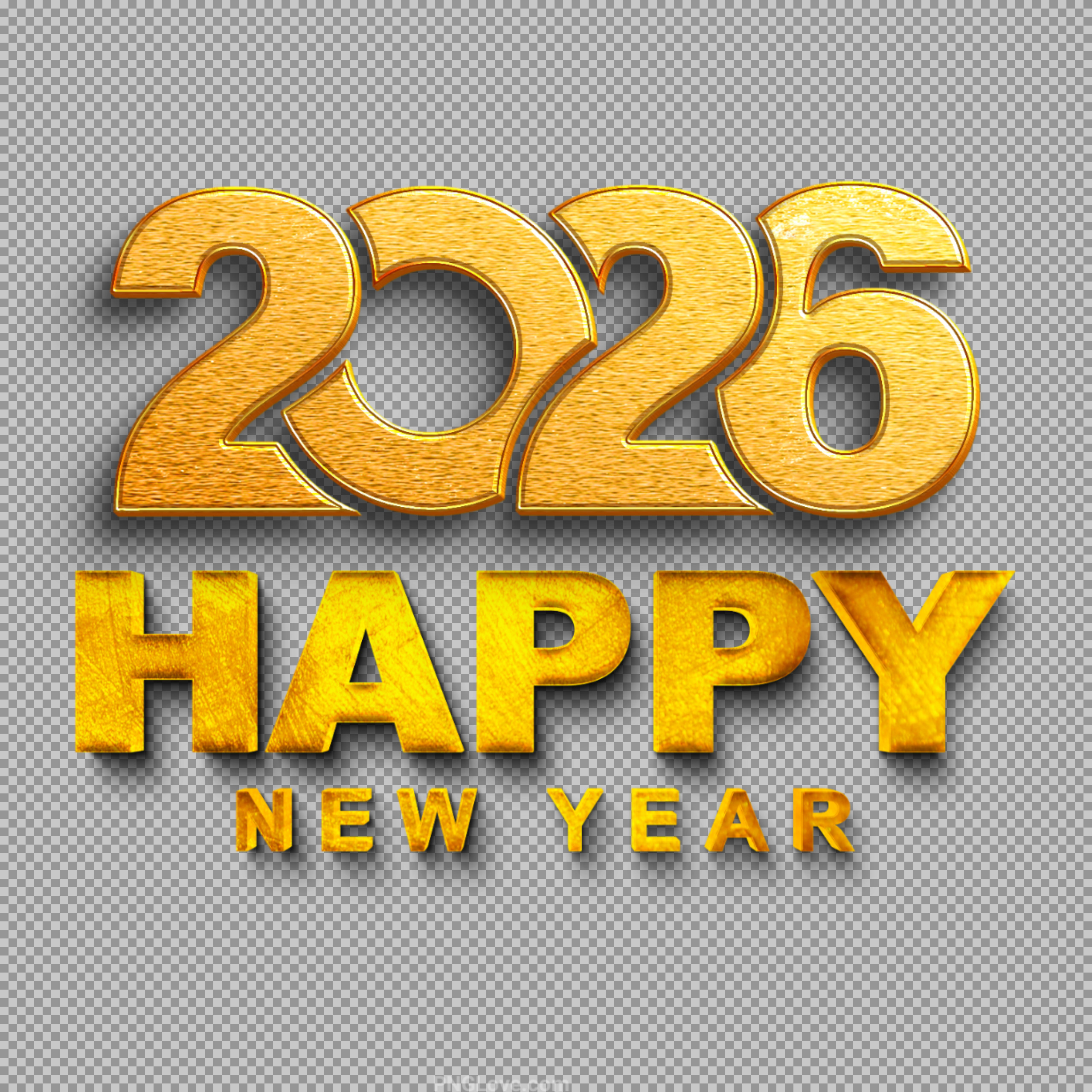 2026 Happy New Year Gold Text PNG | Free Transparent Download