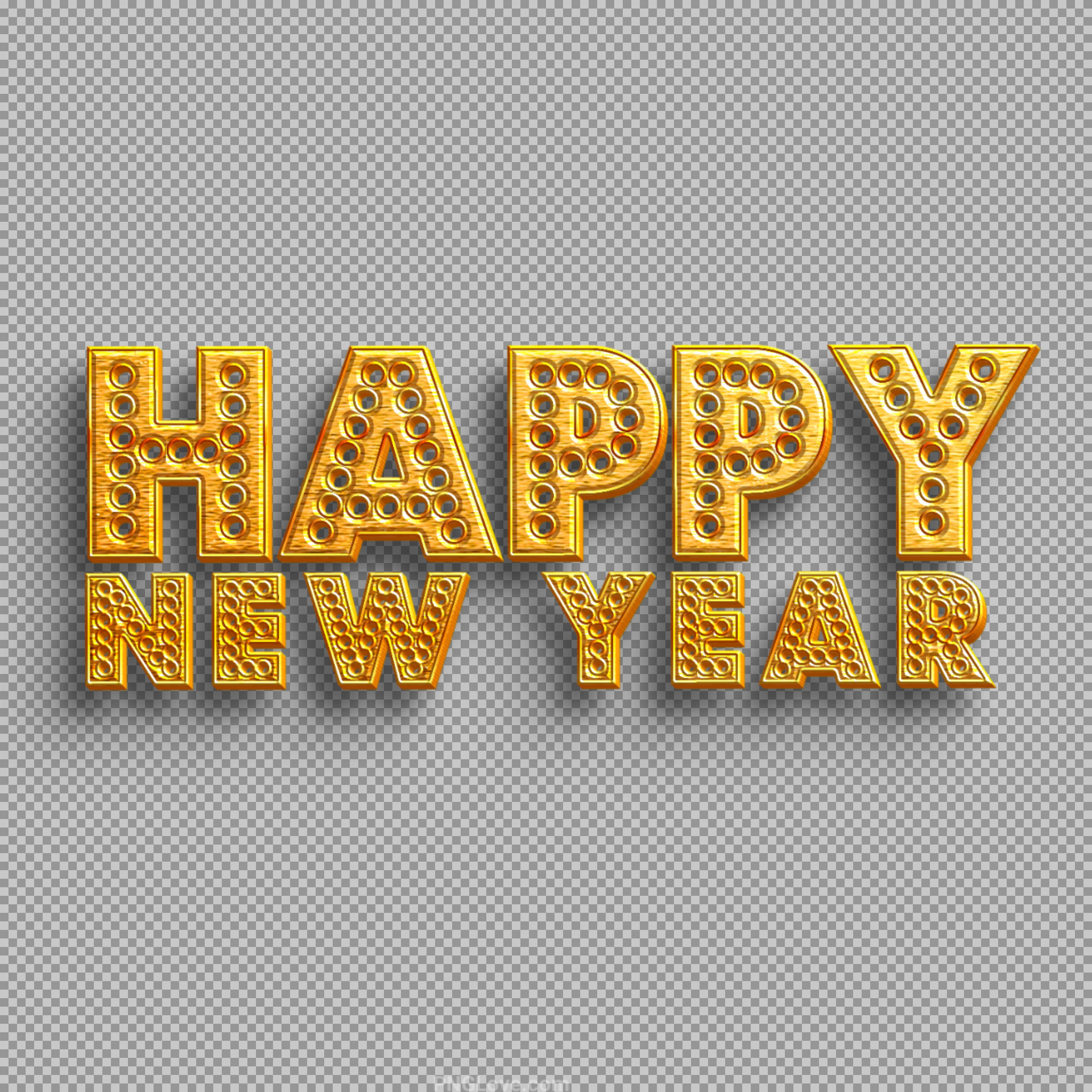 Happy New Year Gold Marquee PNG – Shiny 3D Text on Black