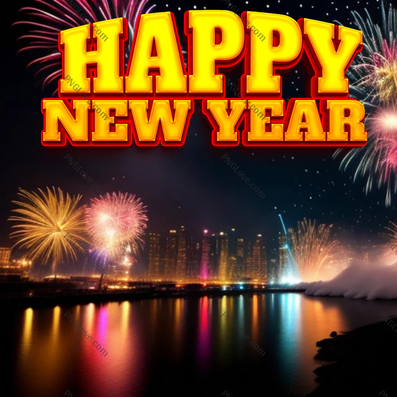 Festive Happy New Year Image | Fireworks Over City Skyline...