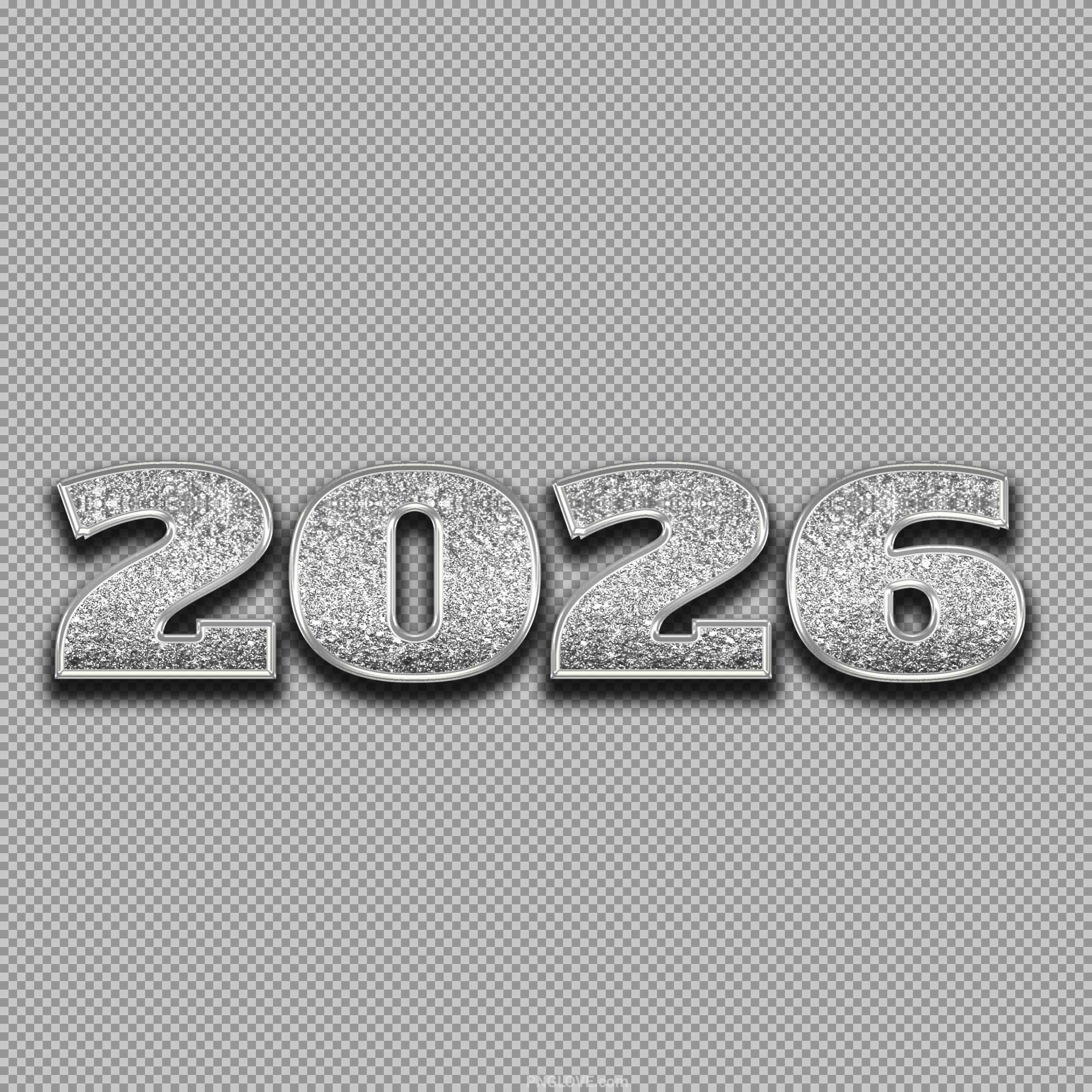 2026 Silver Glitter Numbers PNG | New Year 2026 Design...