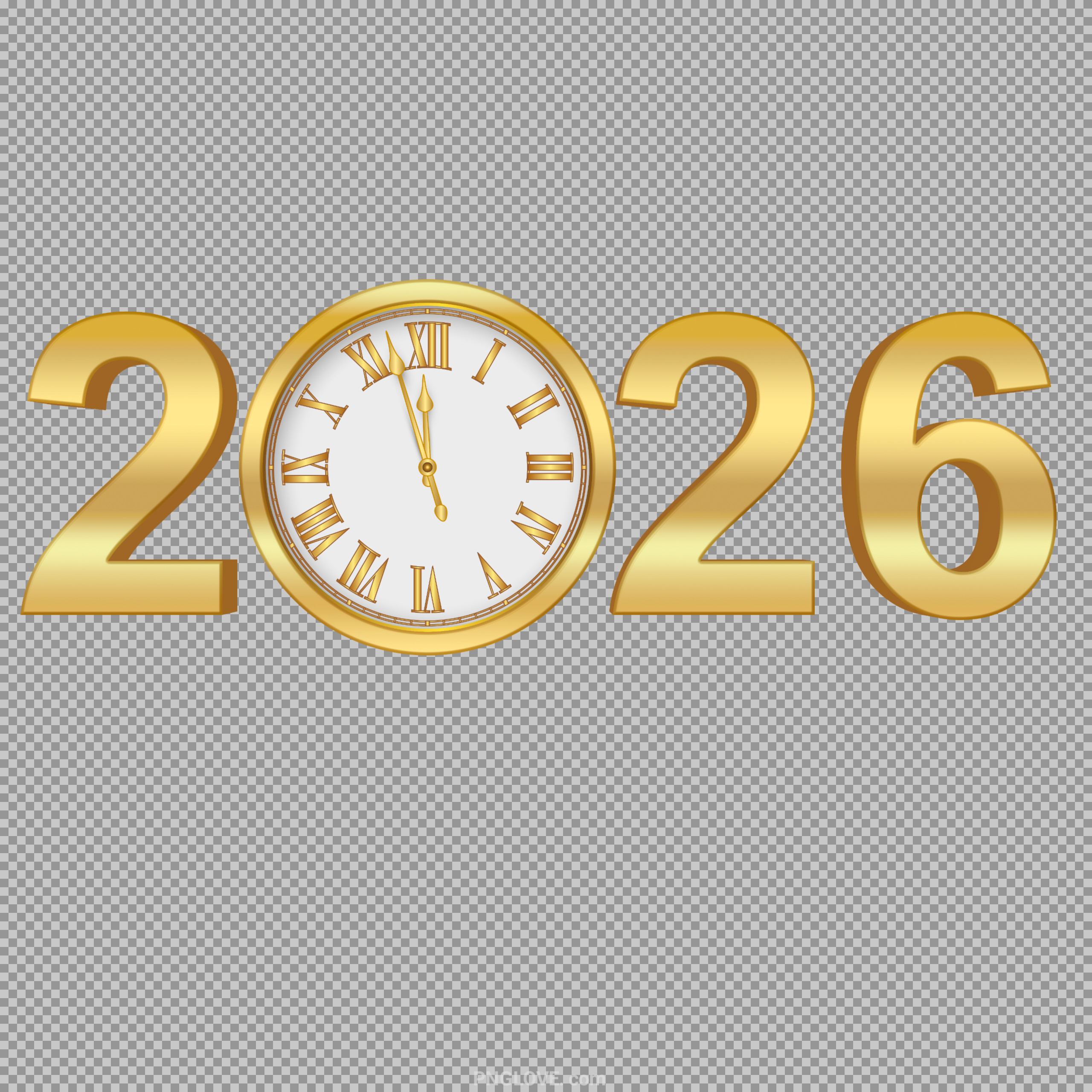 Happy New Year 2026 PNG with Gold Countdown Clock...