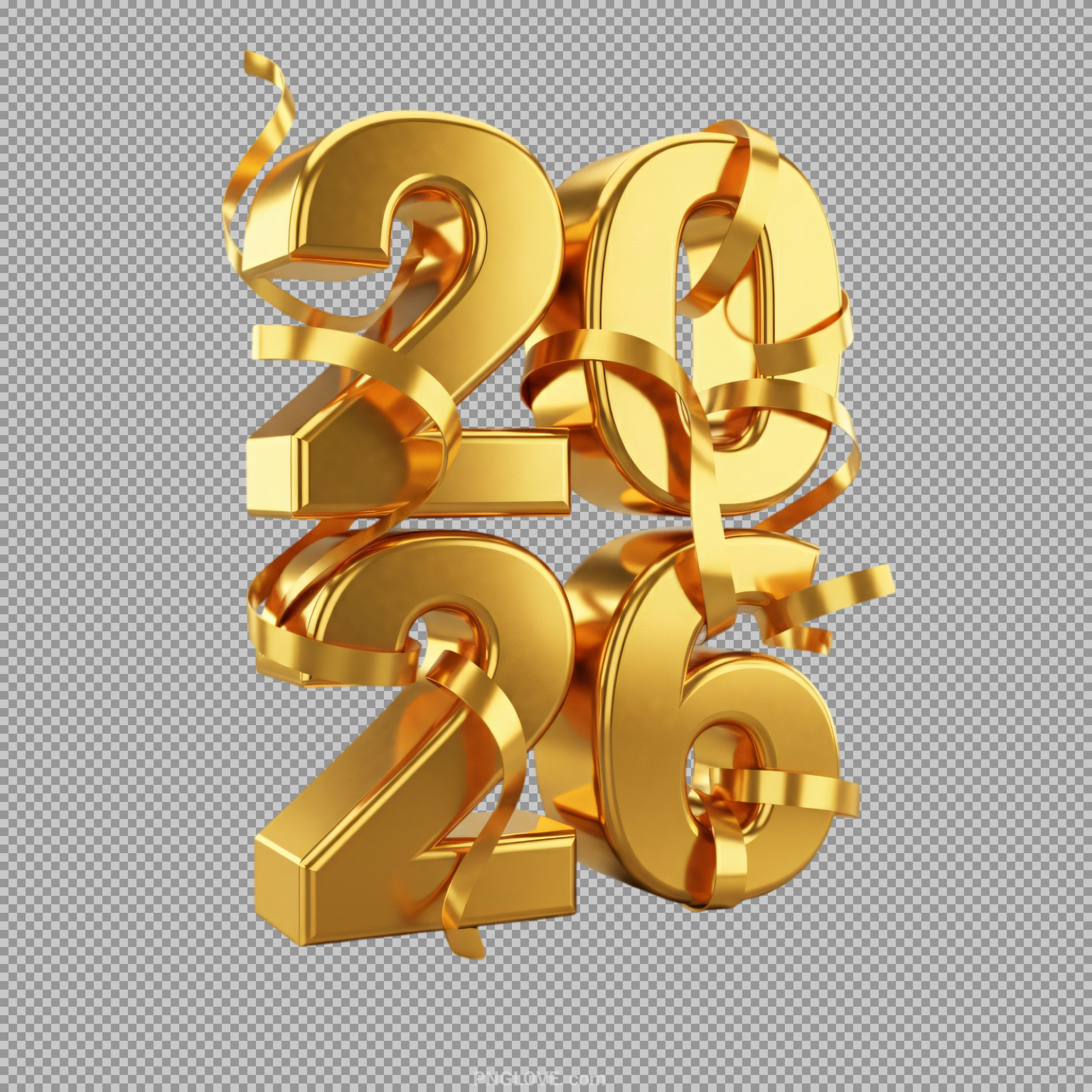 Free Golden 3D 2026 Text PNG | New Year Celebration Graphic...