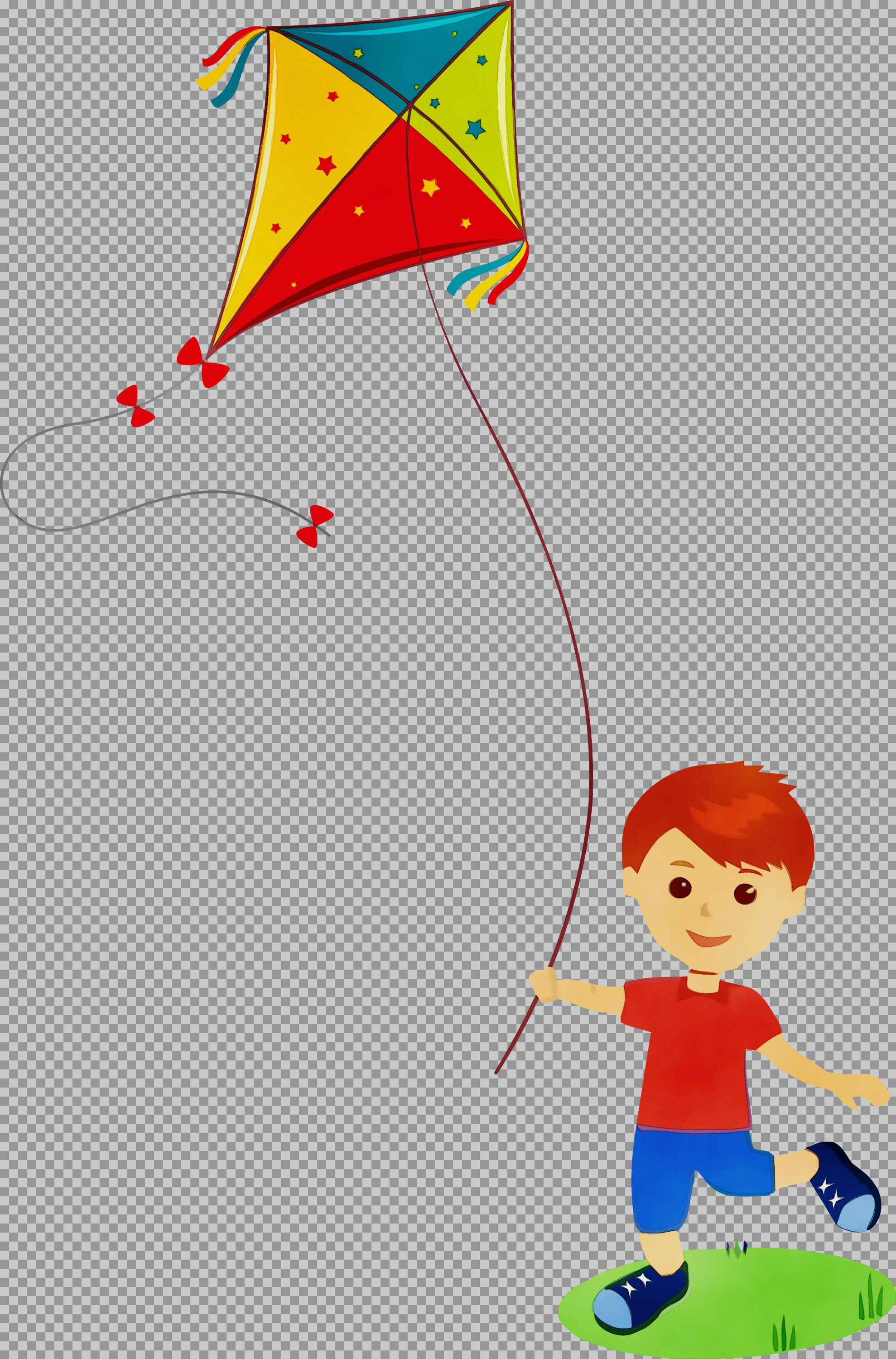 Cartoon Boy Flying a Kite PNG Illustration