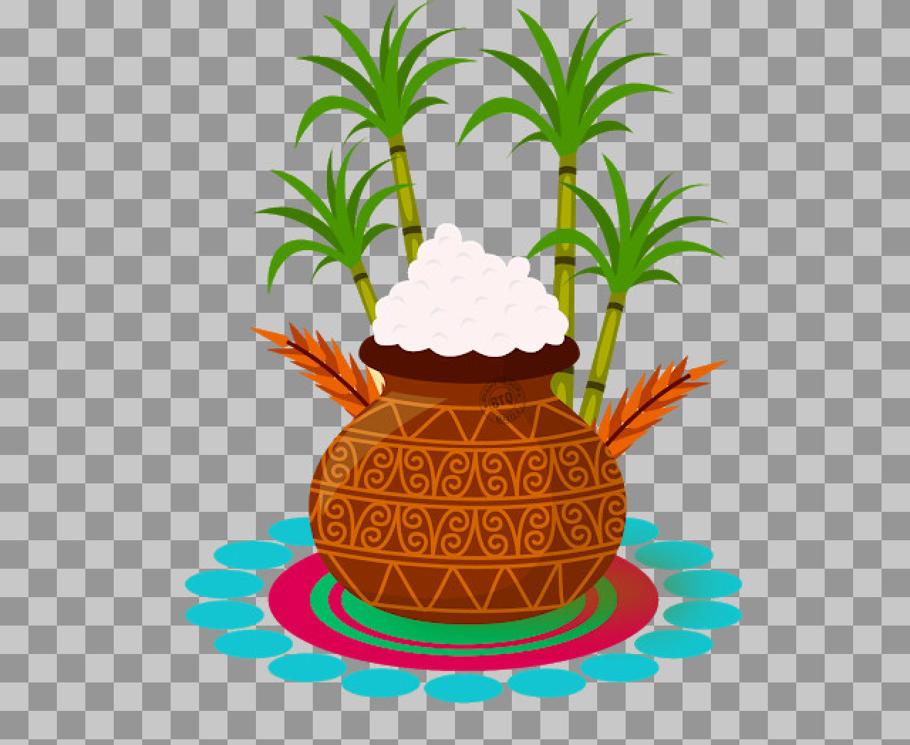 Pongal Pot PNG | Sugarcane & Rangoli Festival Illustration...
