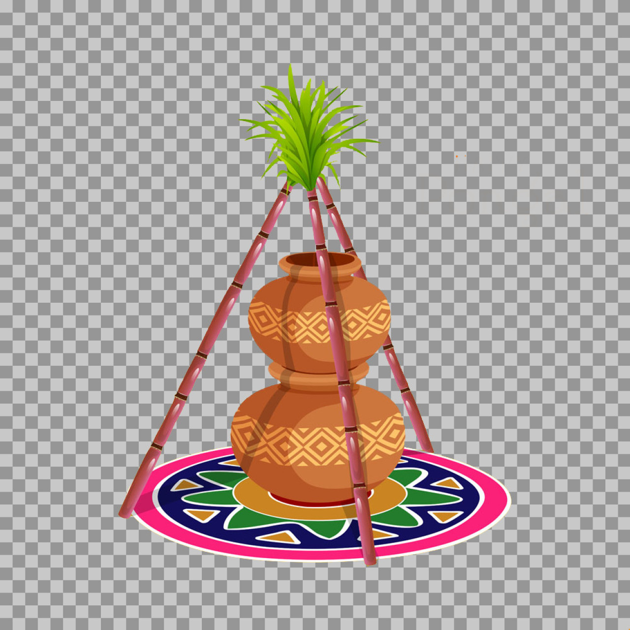 Happy Pongal PNG Clipart - Traditional Pot & Sugarcane Vector Illustration...