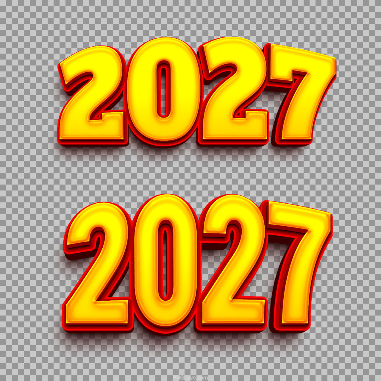 2027 PNG | Golden 3D Text with Red Glow Effect...