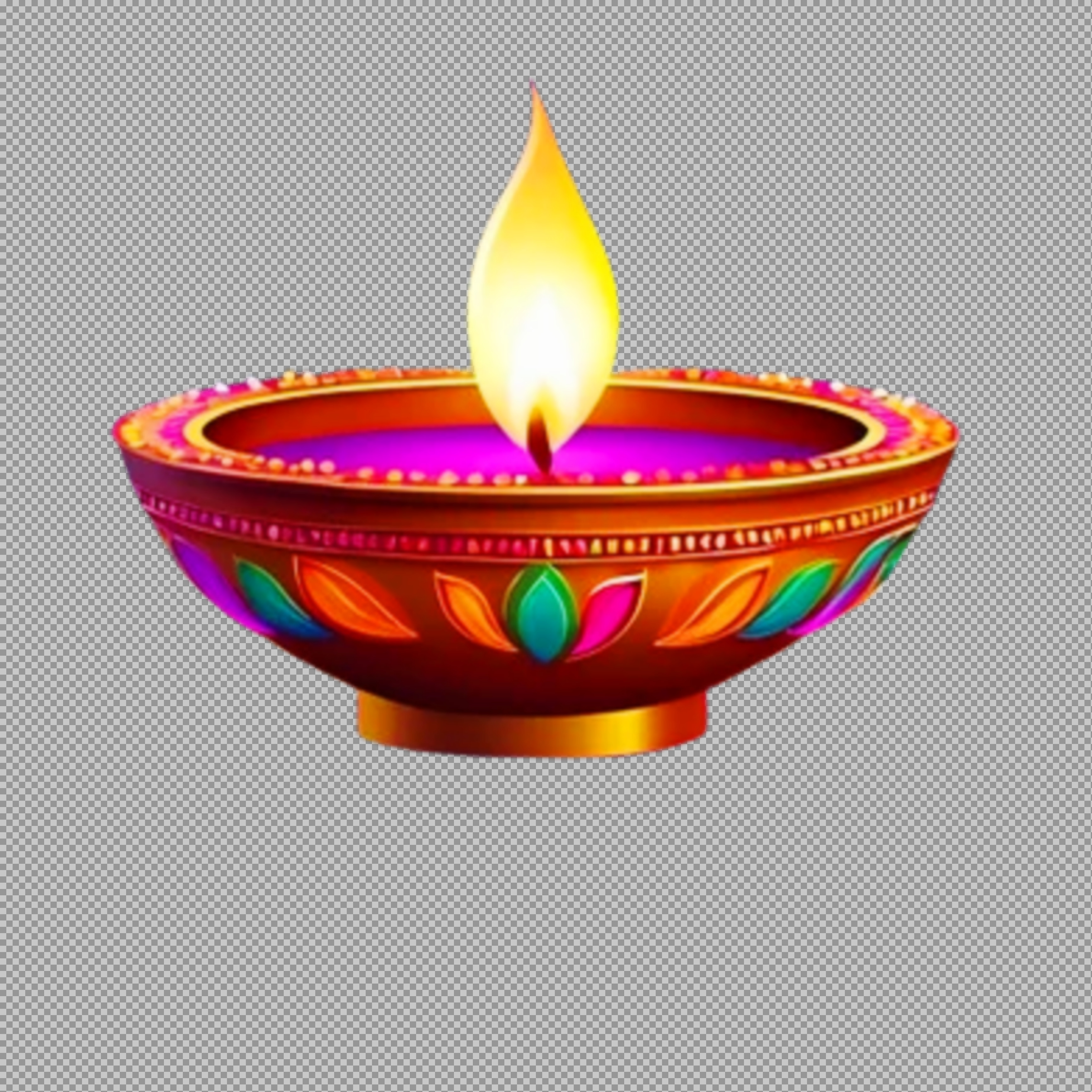 Diwali Diya PNG | Colorful Decorative Oil Lamp with Flame...