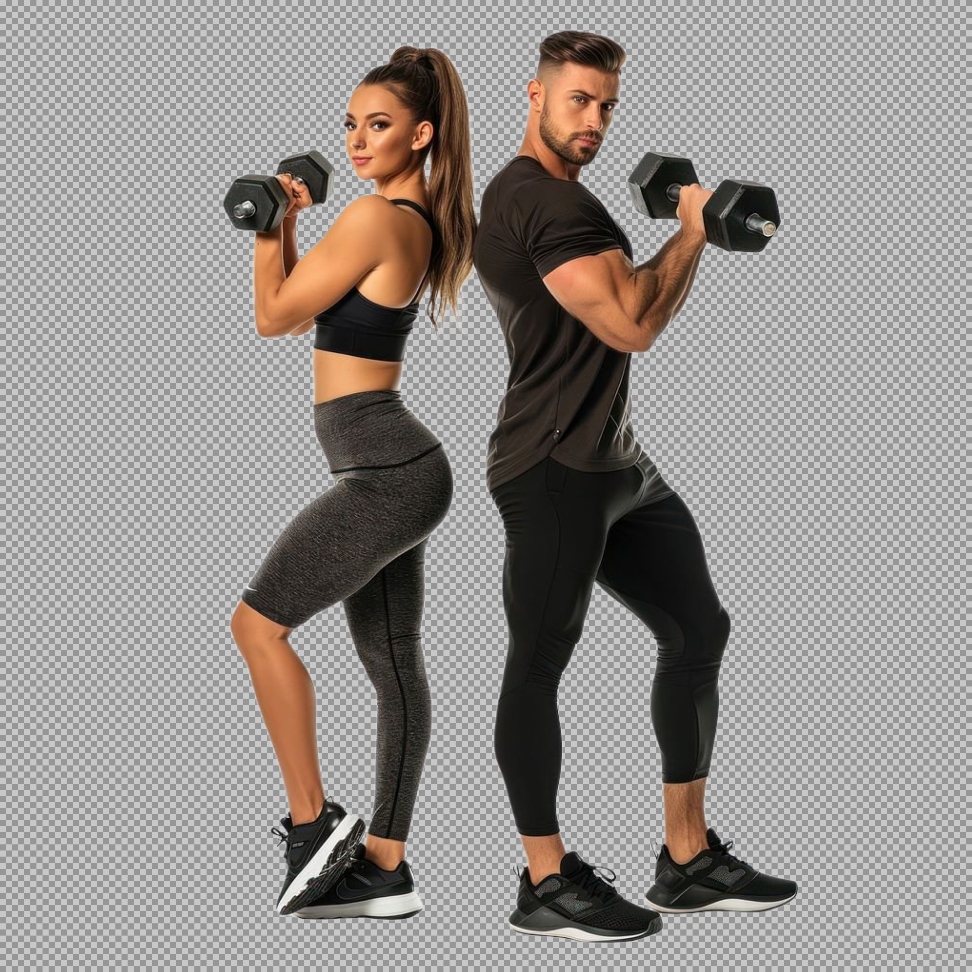 Fitness Couple Lifting Dumbbells | Transparent Gym Workout PNG...