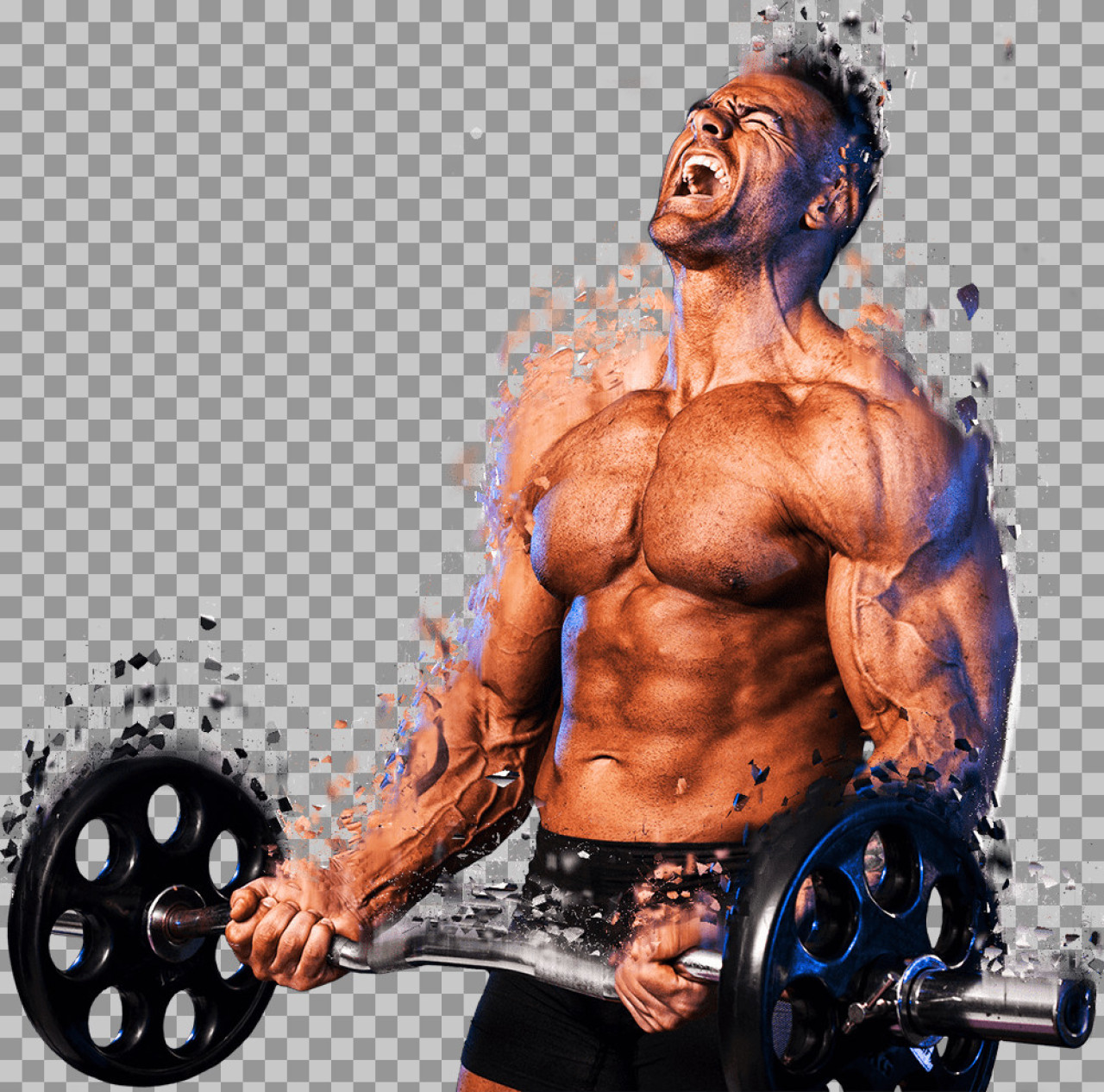 Intense Bodybuilder Barbell Curl | Dispersion Effect PNG Download...