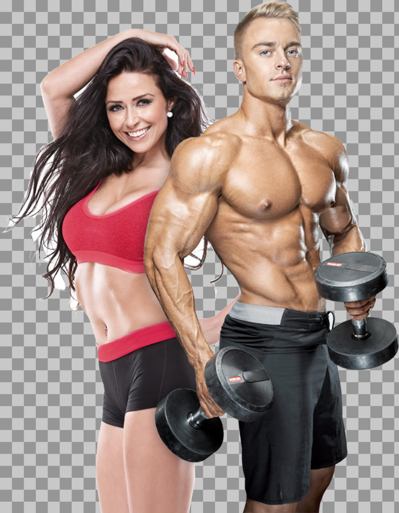 Muscular Fitness Couple with Dumbbells | Transparent PNG