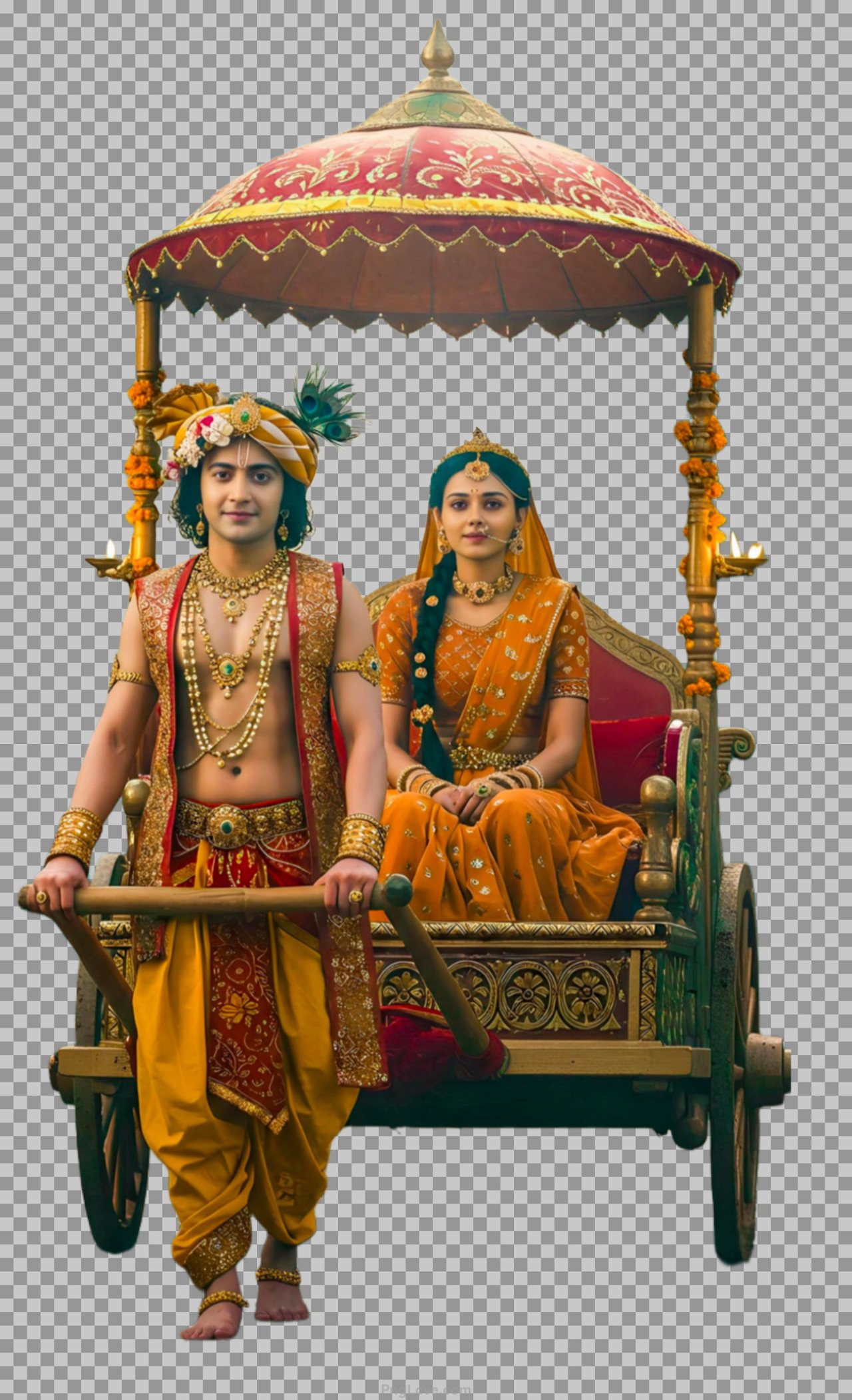 lord radha krishna on chariot PNG image