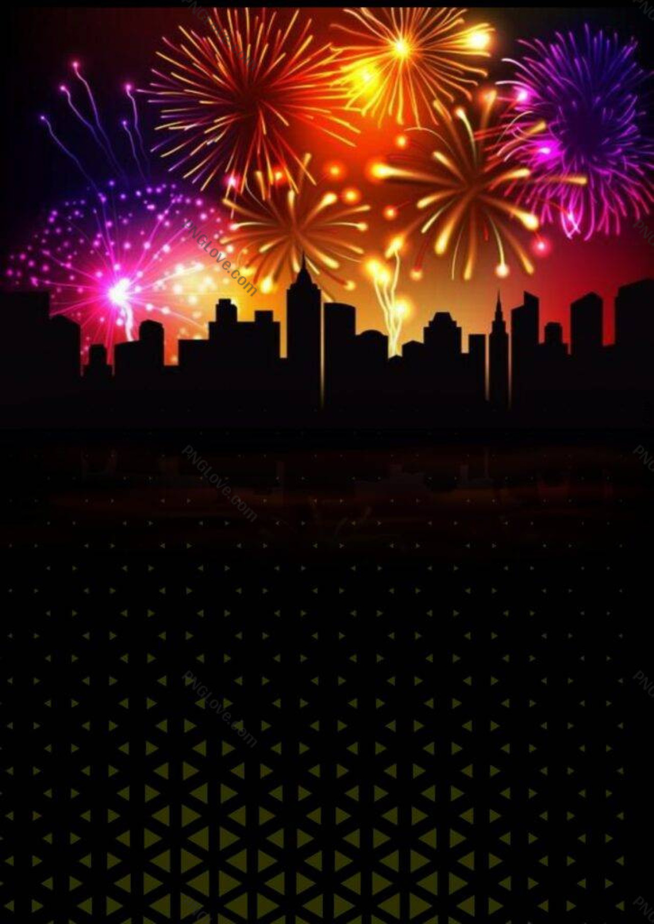 City Skyline Fireworks Background | Vertical Celebration Poster Image...