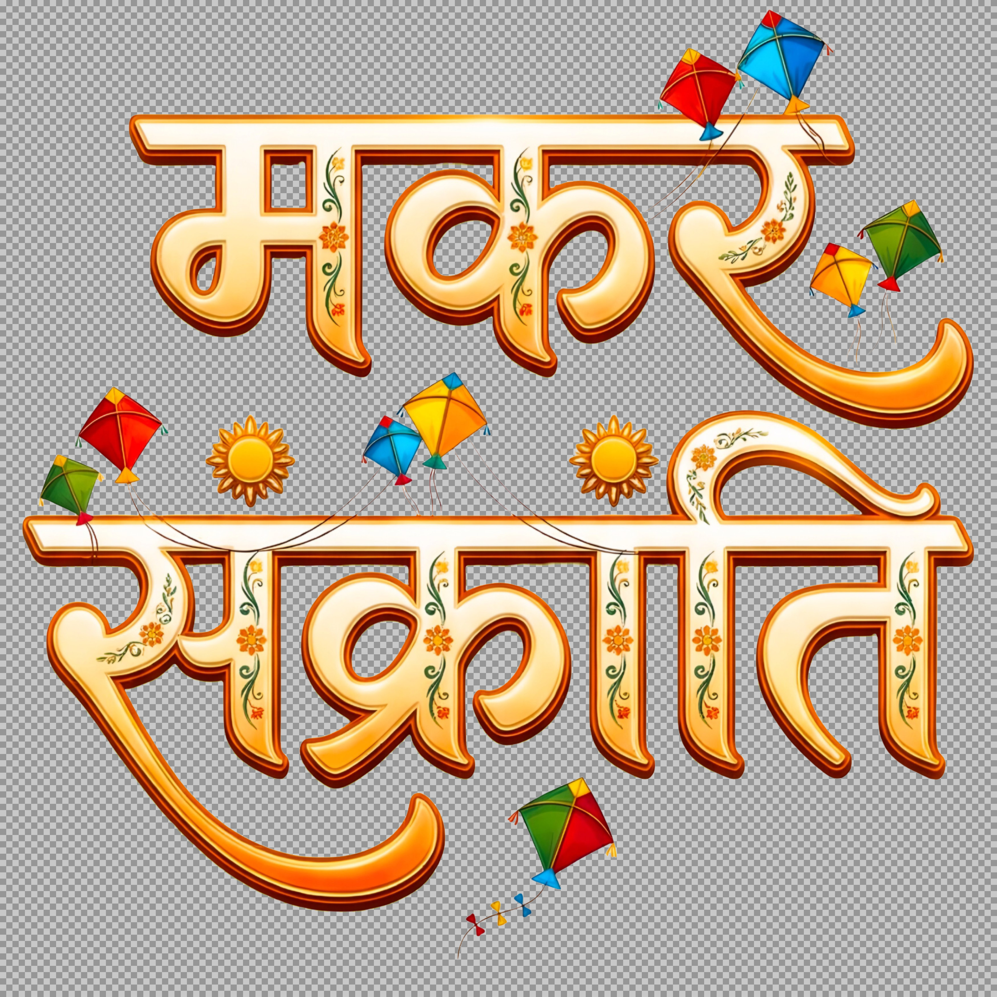 Makar Sankranti Hindi Calligraphy PNG | Free Golden Text Art