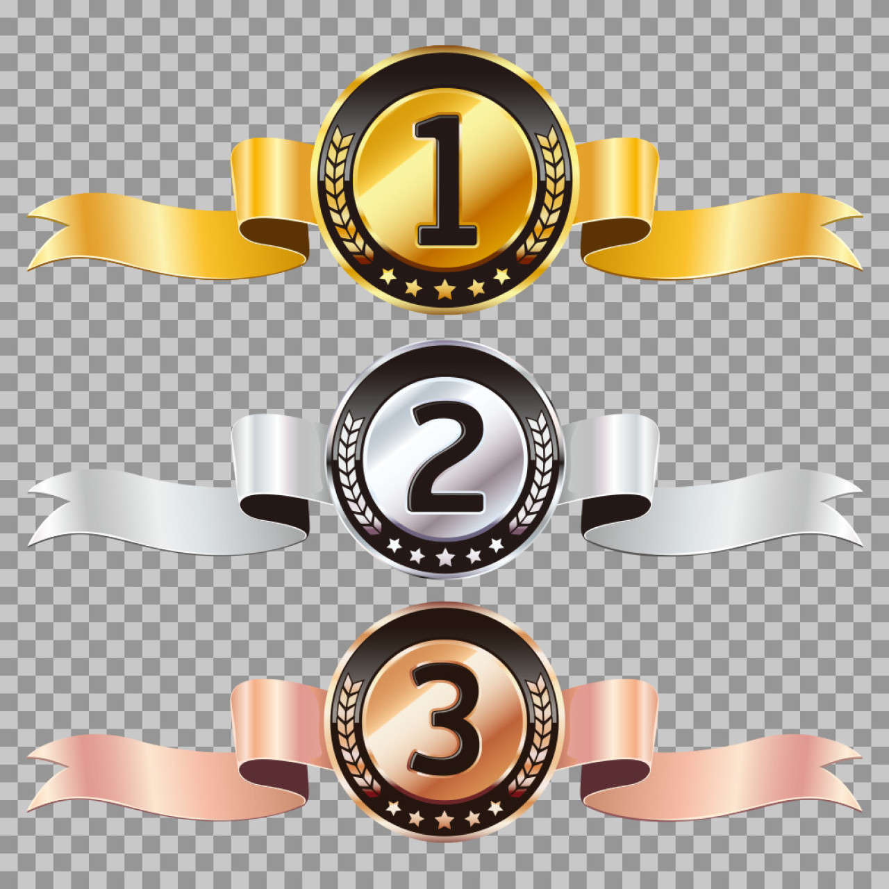 Gold, Silver & Bronze Medals PNG | 1st, 2nd, 3rd Place Awards