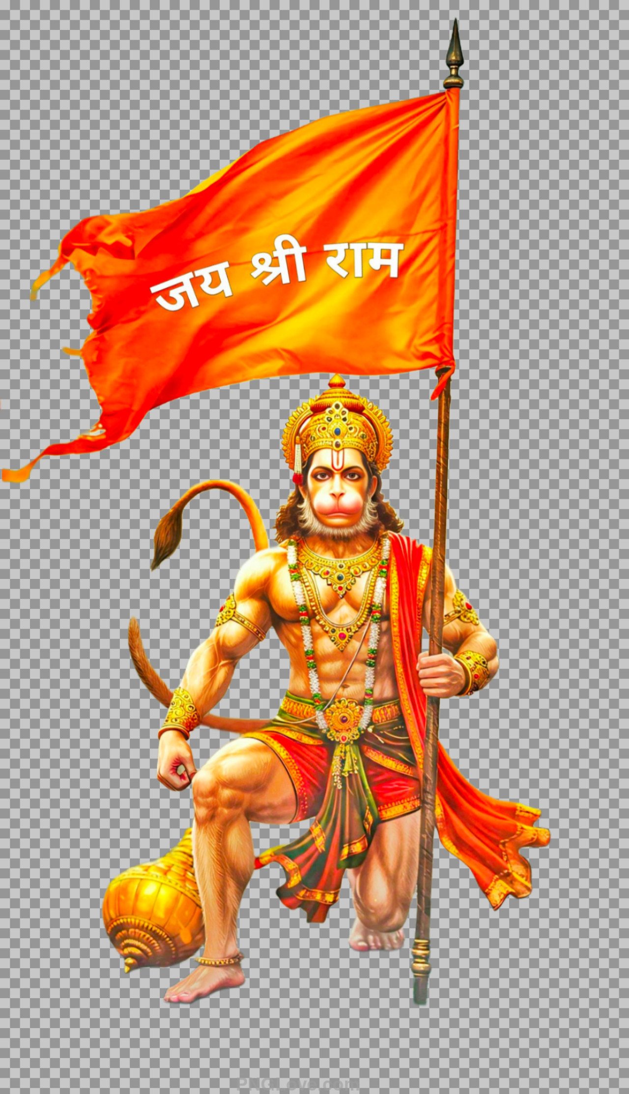 Lord Hanuman holding Jai Shree Ram flag PNG transparent image free download