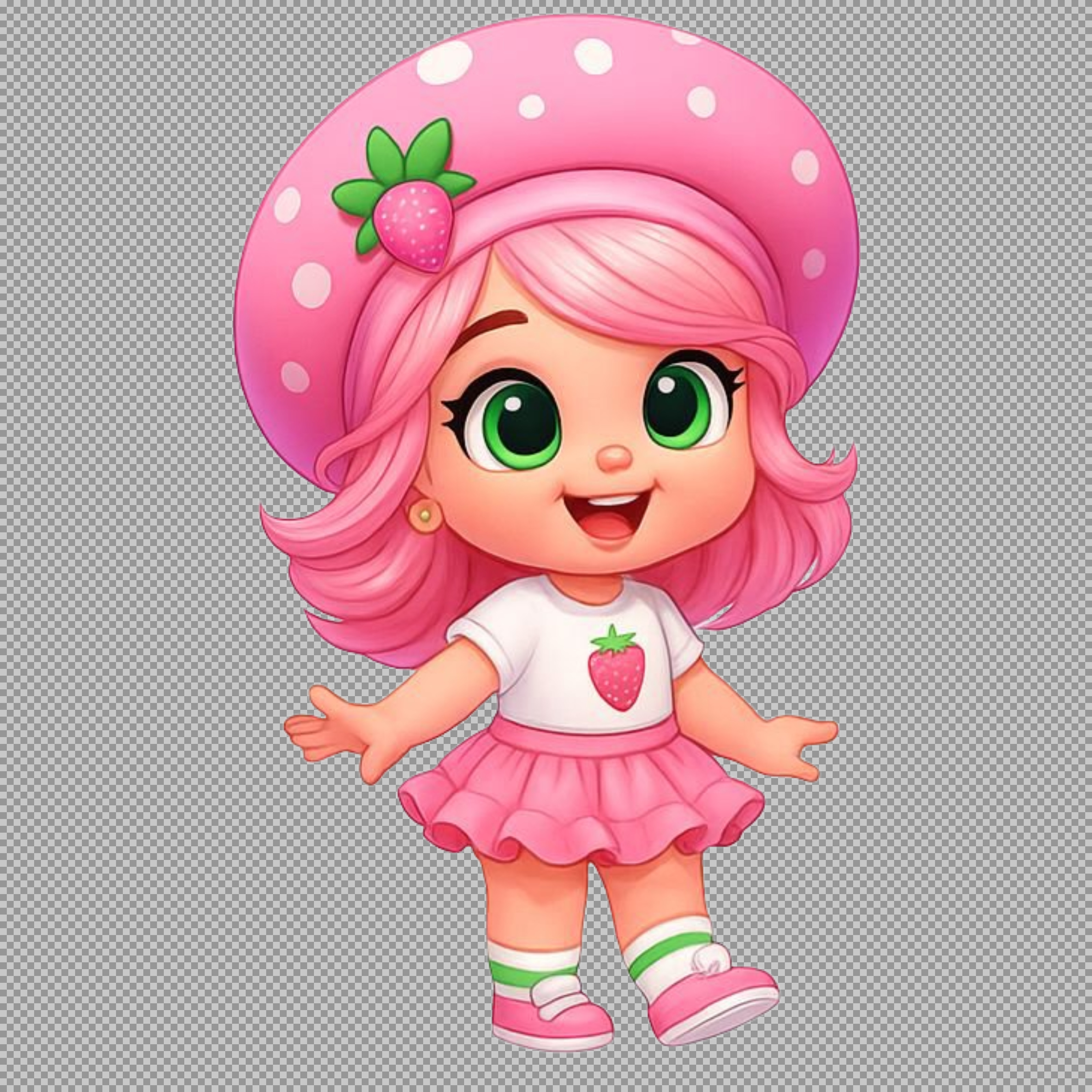 Cute Strawberry Girl PNG | Free 3D Cartoon Clipart