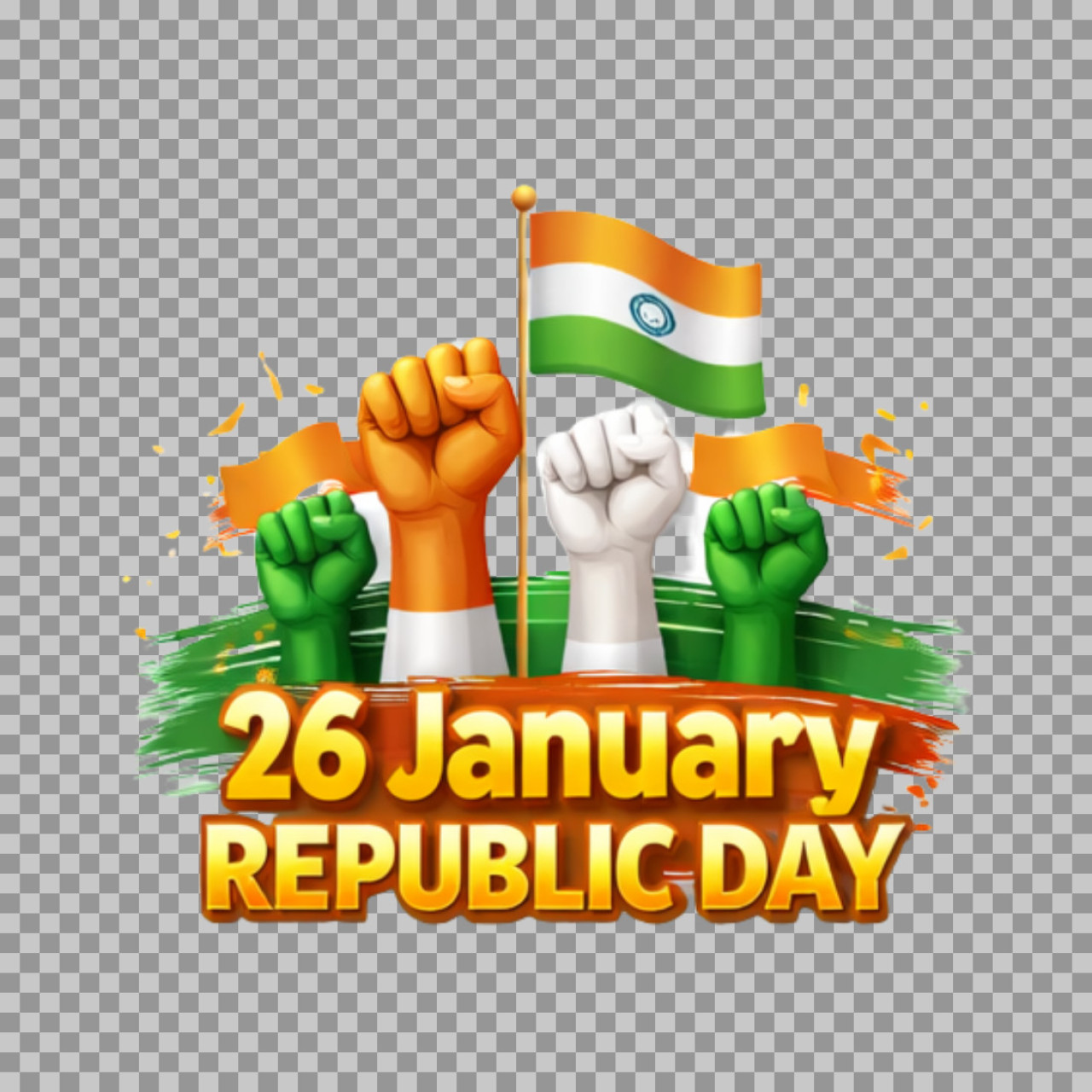 26 January Republic Day PNG | Tricolor Fists & Flag Clipart