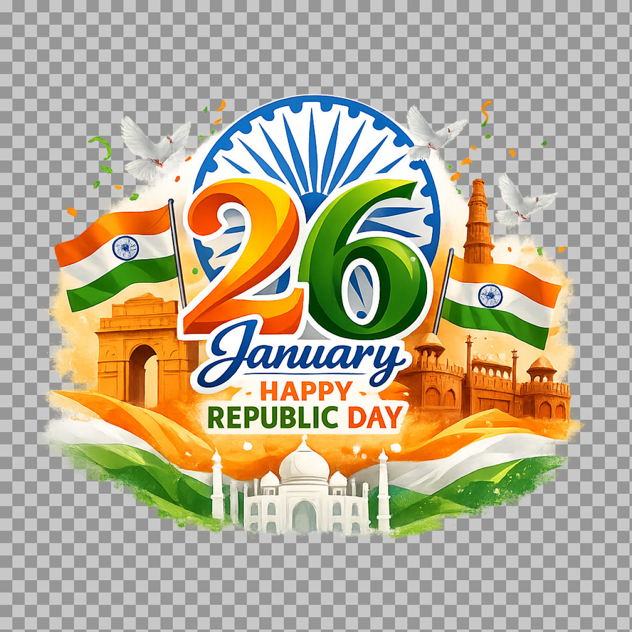 26 January Happy Republic Day PNG | Patriotic India Illustration