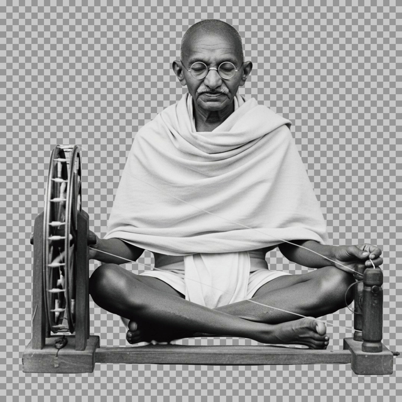 Mahatma Gandhi with Charkha PNG | High-Quality Free Download