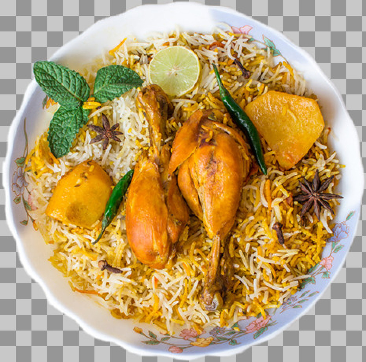 Chicken Biryani with Potato PNG | Top View of Indian Rice Dish