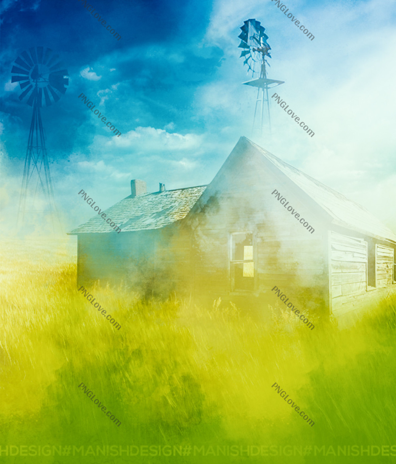 Surreal Farmhouse & Windmill Landscape Background | Artistic Wallpaper...