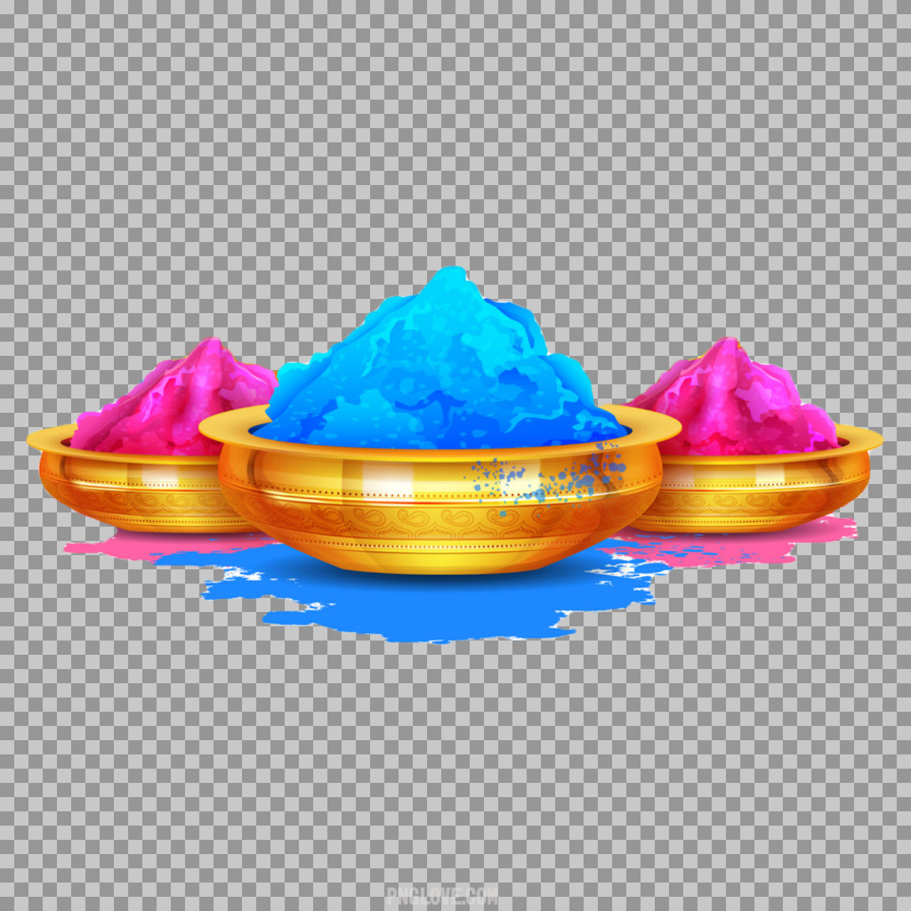 Holi Colors in Golden Bowls PNG | Free Transparent Download