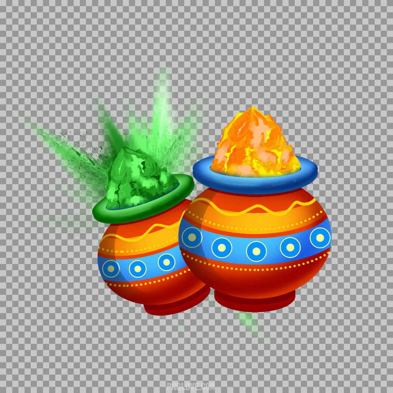 Holi Pots with Colors PNG | Free Transparent Download