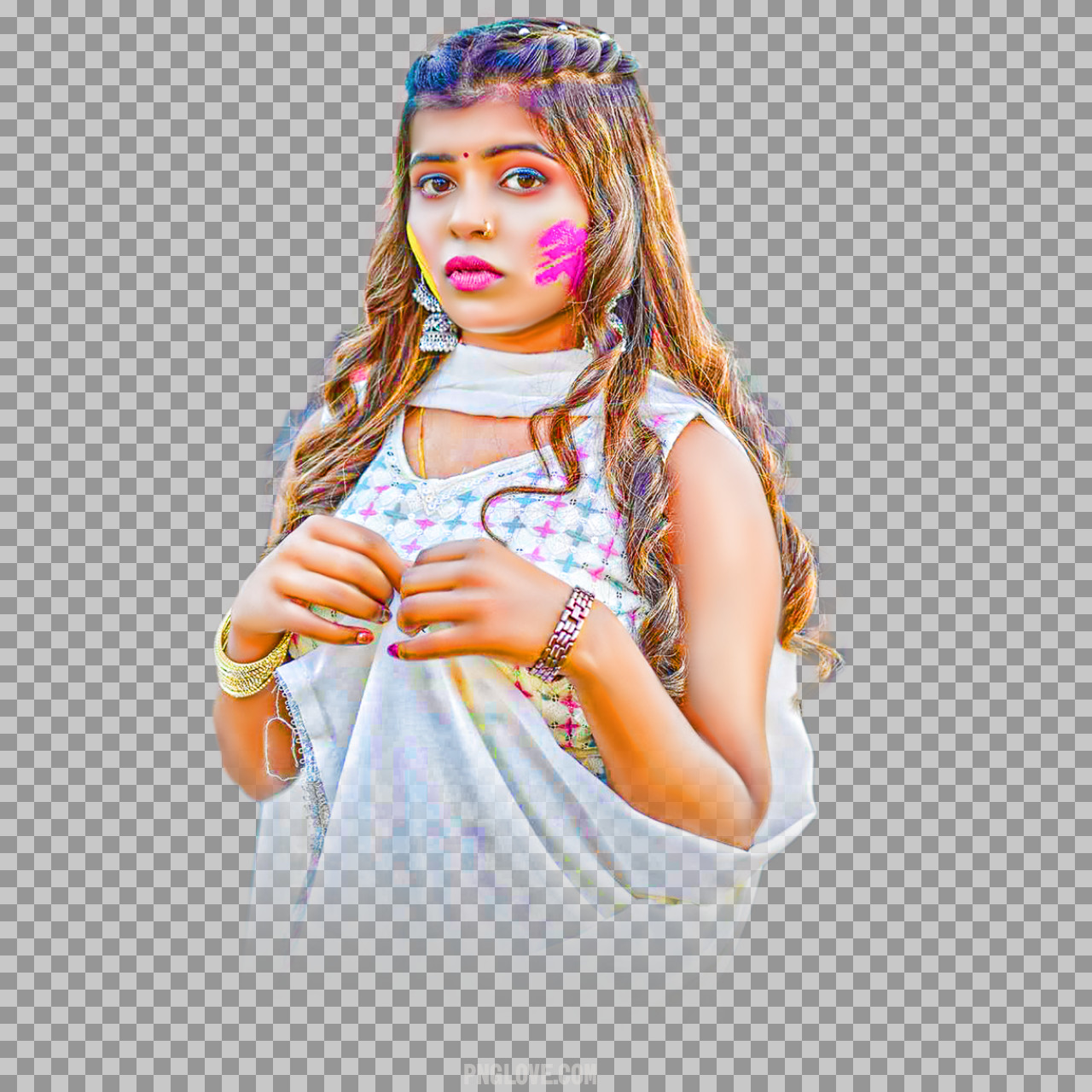 Indian Girl Celebrating Holi Festival PNG Image