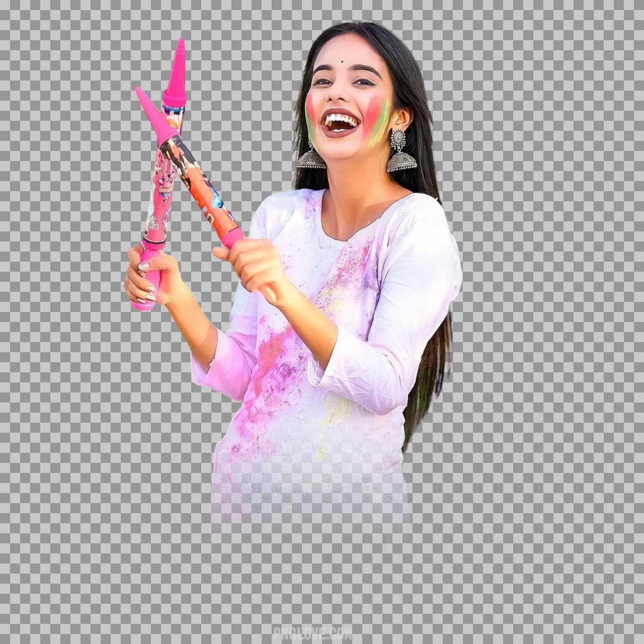 Happy Girl Celebrating Holi with Pichkari | Transparent PNG...