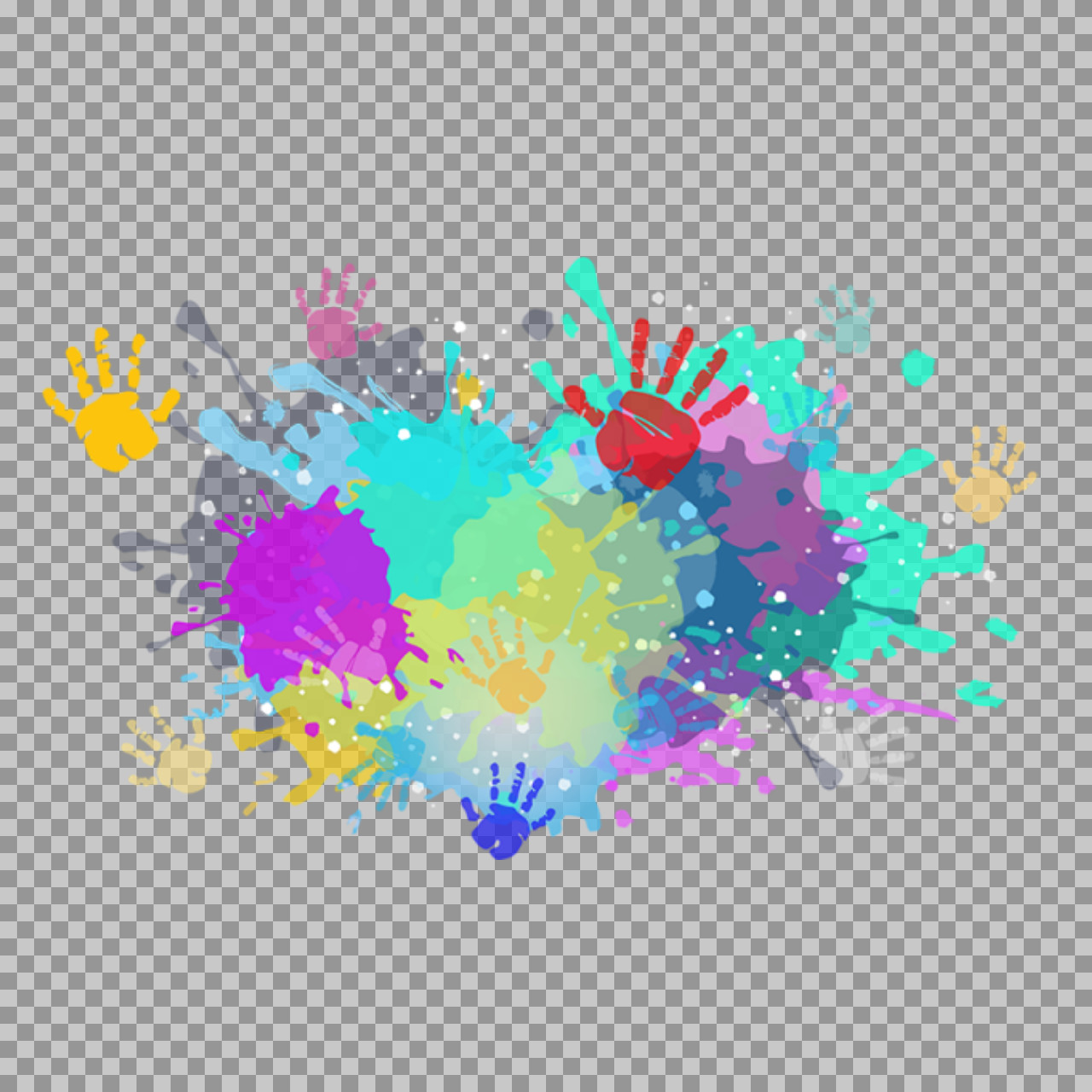 Colorful Handprint & Paint Splash PNG | Creative Abstract Illustration