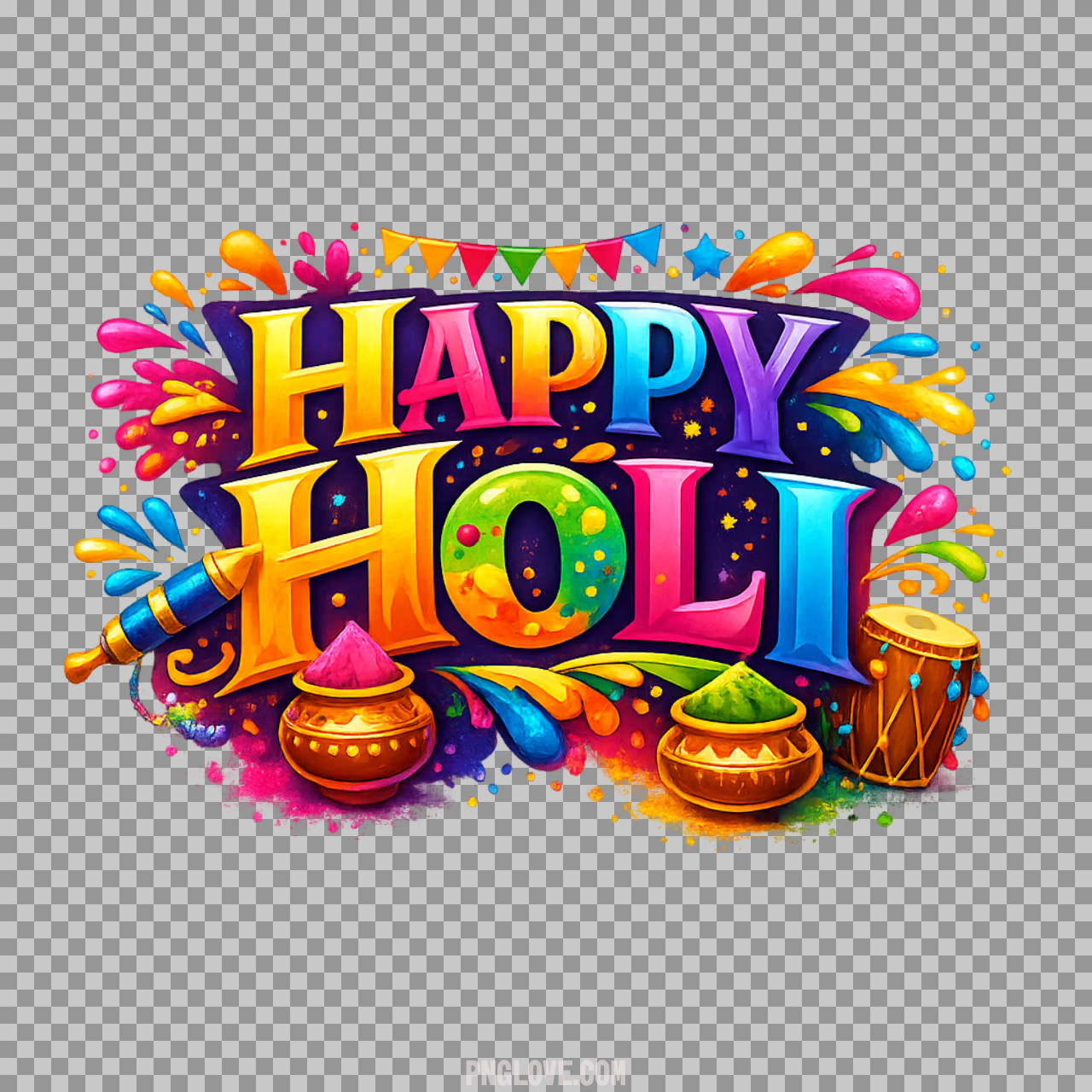 Happy Holi Text PNG | Colorful Festive Illustration...