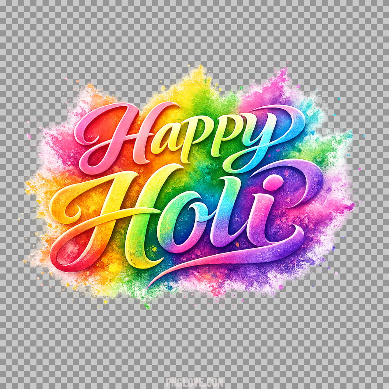 Happy Holi Calligraphy PNG | Vibrant Color Powder Graphic...