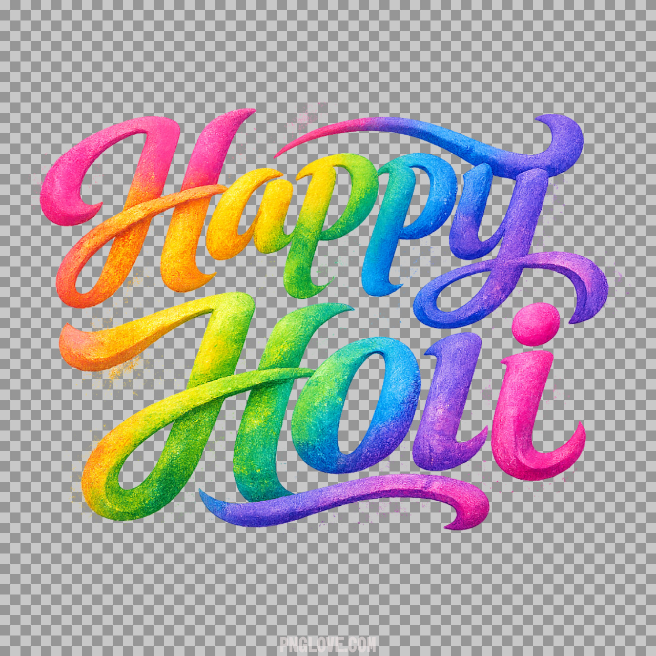 Happy Holi Text PNG - Colorful Powder Texture Calligraphy Design