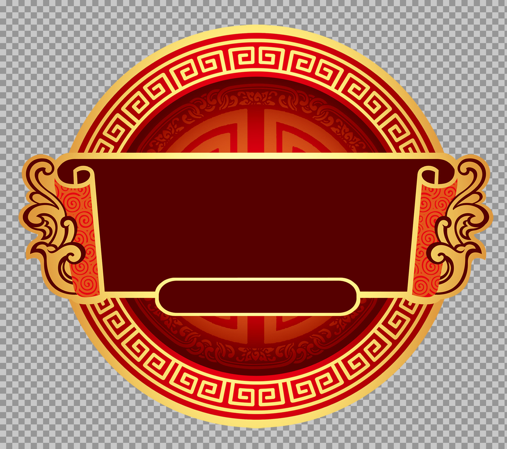Chinese Red and Gold Frame PNG | Asian Scroll Clipart