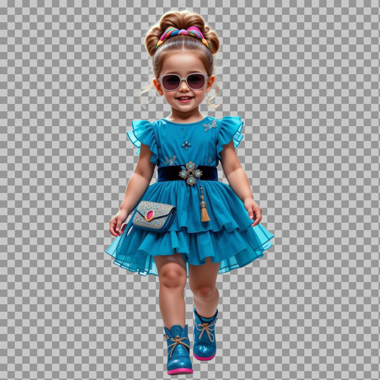 Fashionable Toddler Girl in Blue Dress PNG | Free Download...