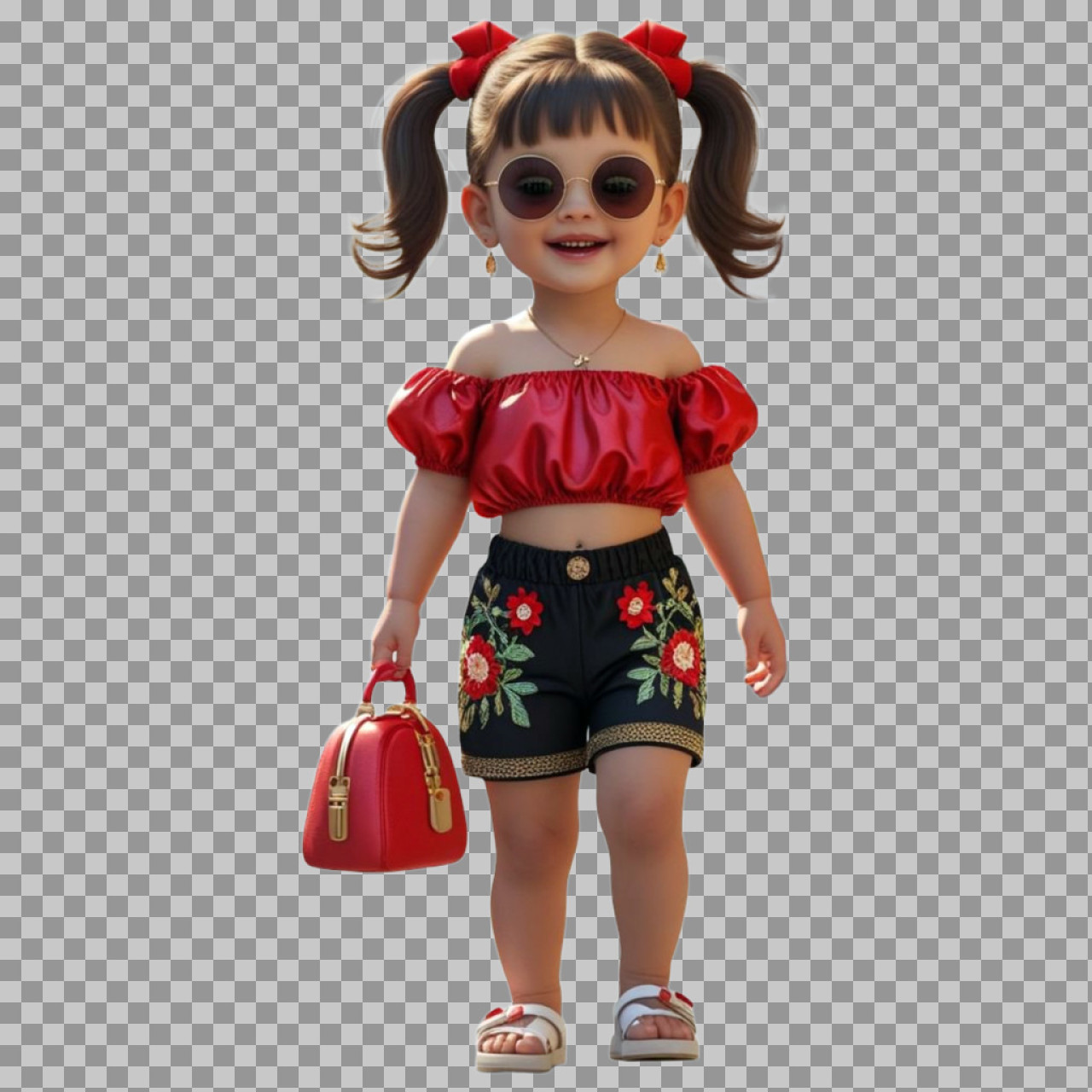 Stylish 3D Cartoon Girl PNG - Cute Fashion Character with Sunglasses & Handbag...