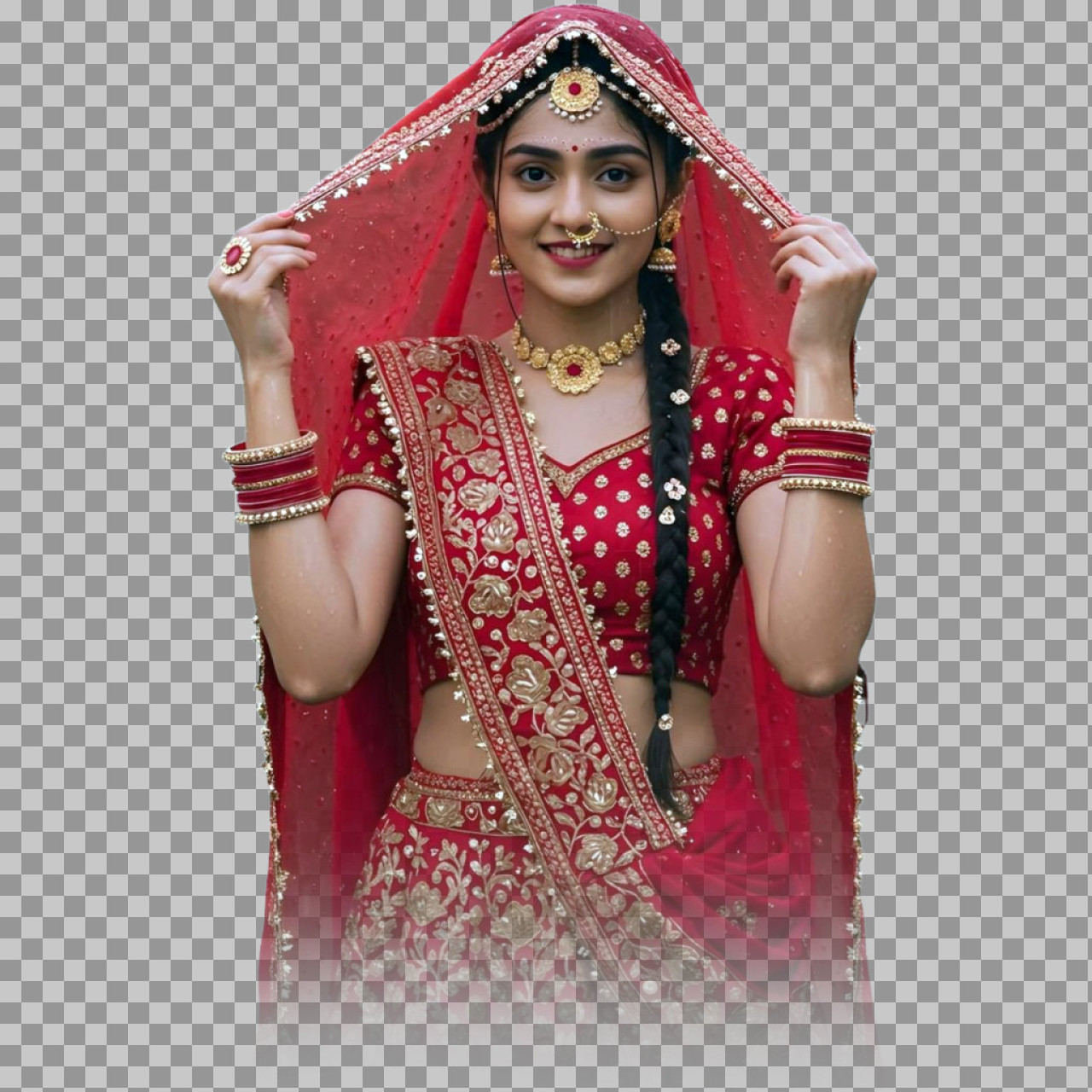 Indian Bride PNG Download - Traditional Red Wedding Lehenga Stock Image...