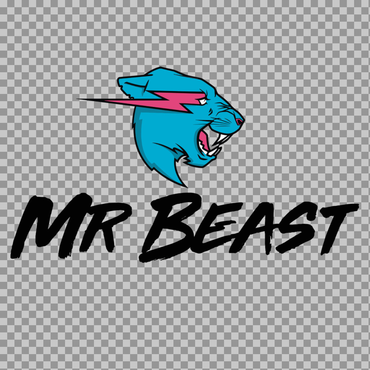 MrBeast Logo PNG | Blue Tiger Head with Pink Lightning Bolt