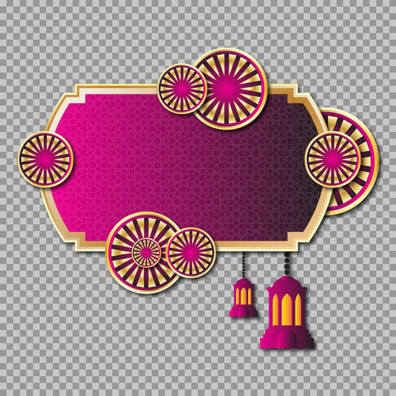 Ornate Islamic Frame PNG with Lanterns | Free Download