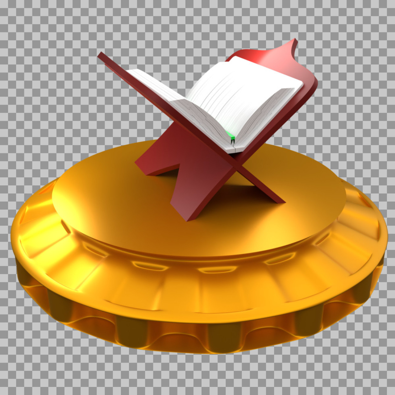 3D Quran on Golden Podium PNG | Islamic & Ramadan Graphic