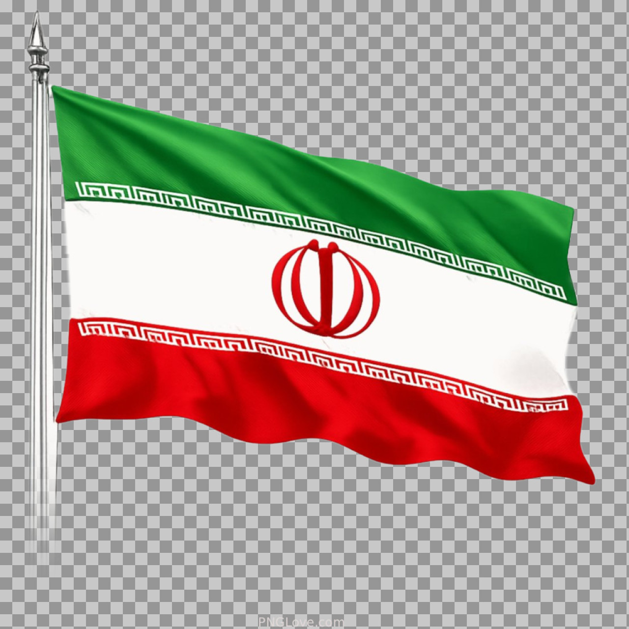 Waving Iranian Flag PNG | Realistic 3D Render on Pole
