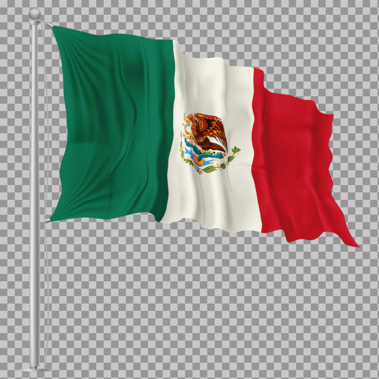 Waving Mexican Flag on Pole PNG | Realistic 3D Illustration