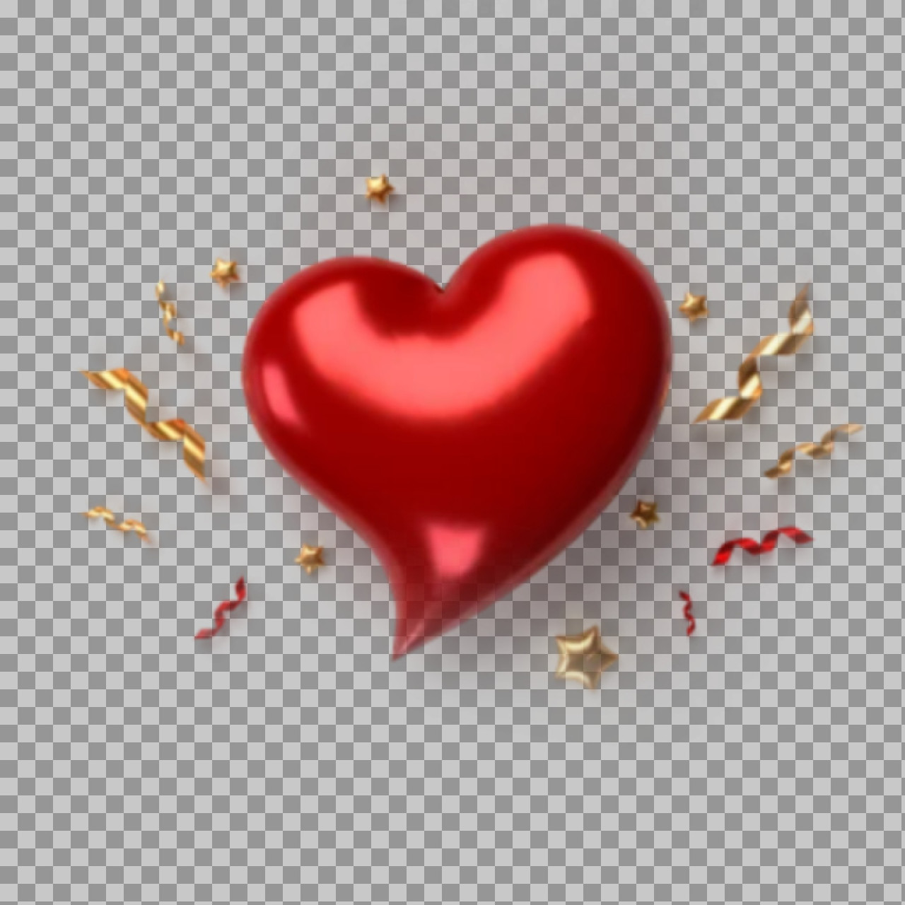 3D Red Heart with Gold Stars & Confetti | Festive PNG