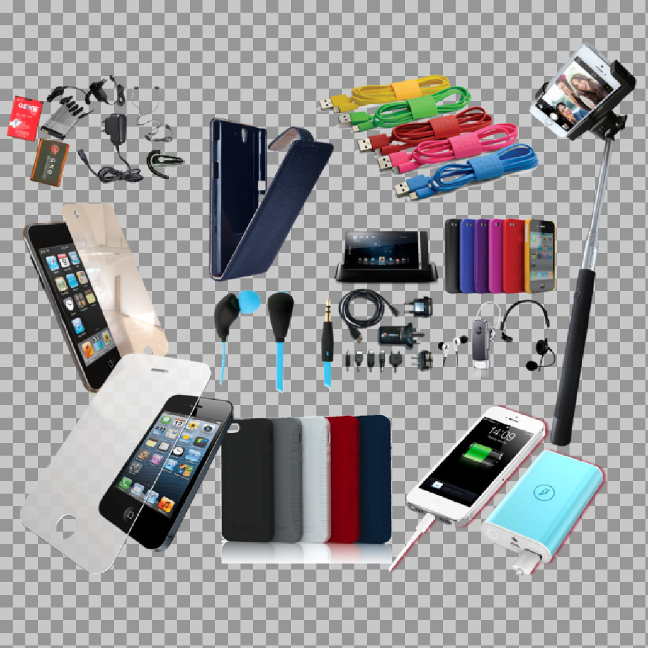 Free Mobile Accessories PNG | Smartphone Gadgets Set...