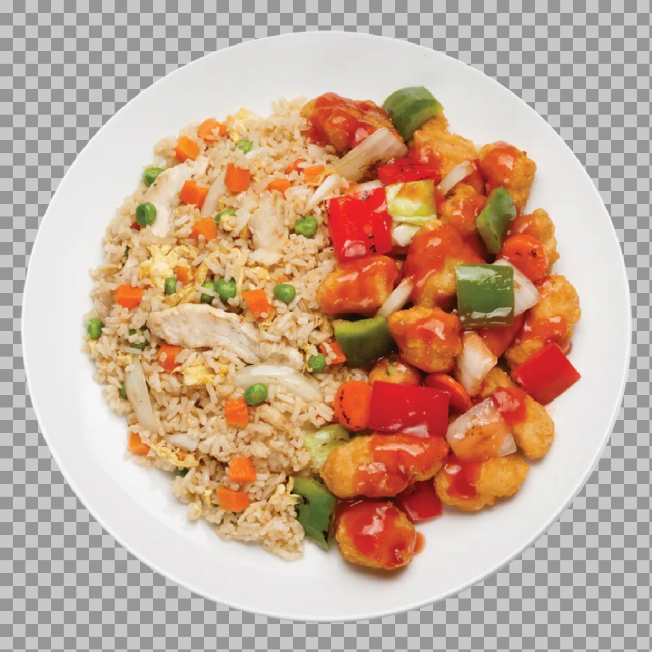 Sweet and Sour Chicken with Fried Rice PNG | Isolated Food Photo...